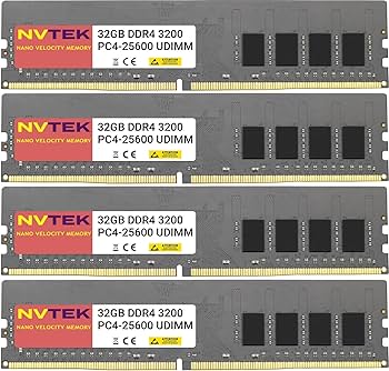 NVTEK 128GB (4X32GB) DDR4 3200MHZ PC4-25600 UDIMM 2Rx8 1.2V