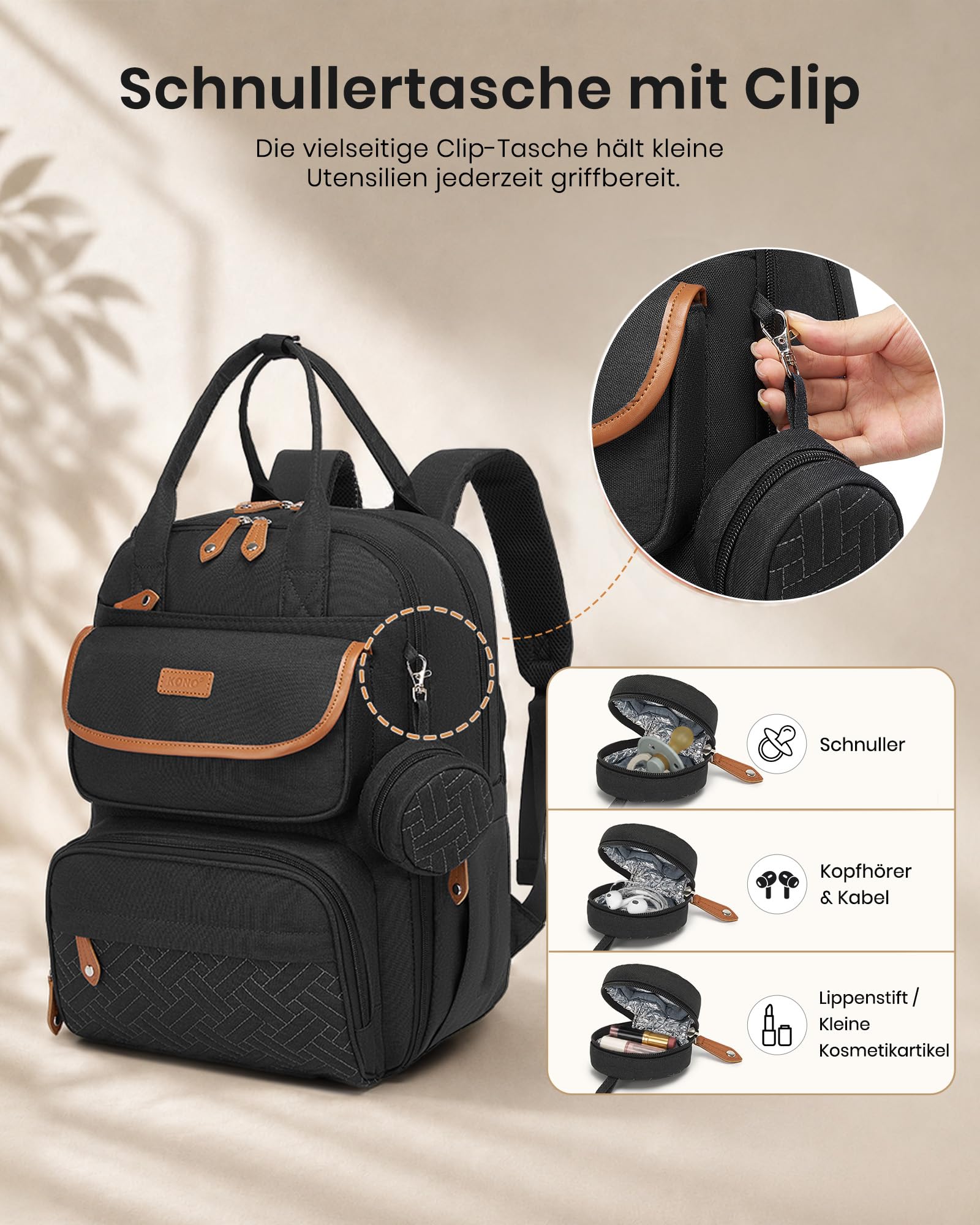 KONO Wickeltasche Rucksack Groß Wickelrucksack Diaper Bag für Mama Papa