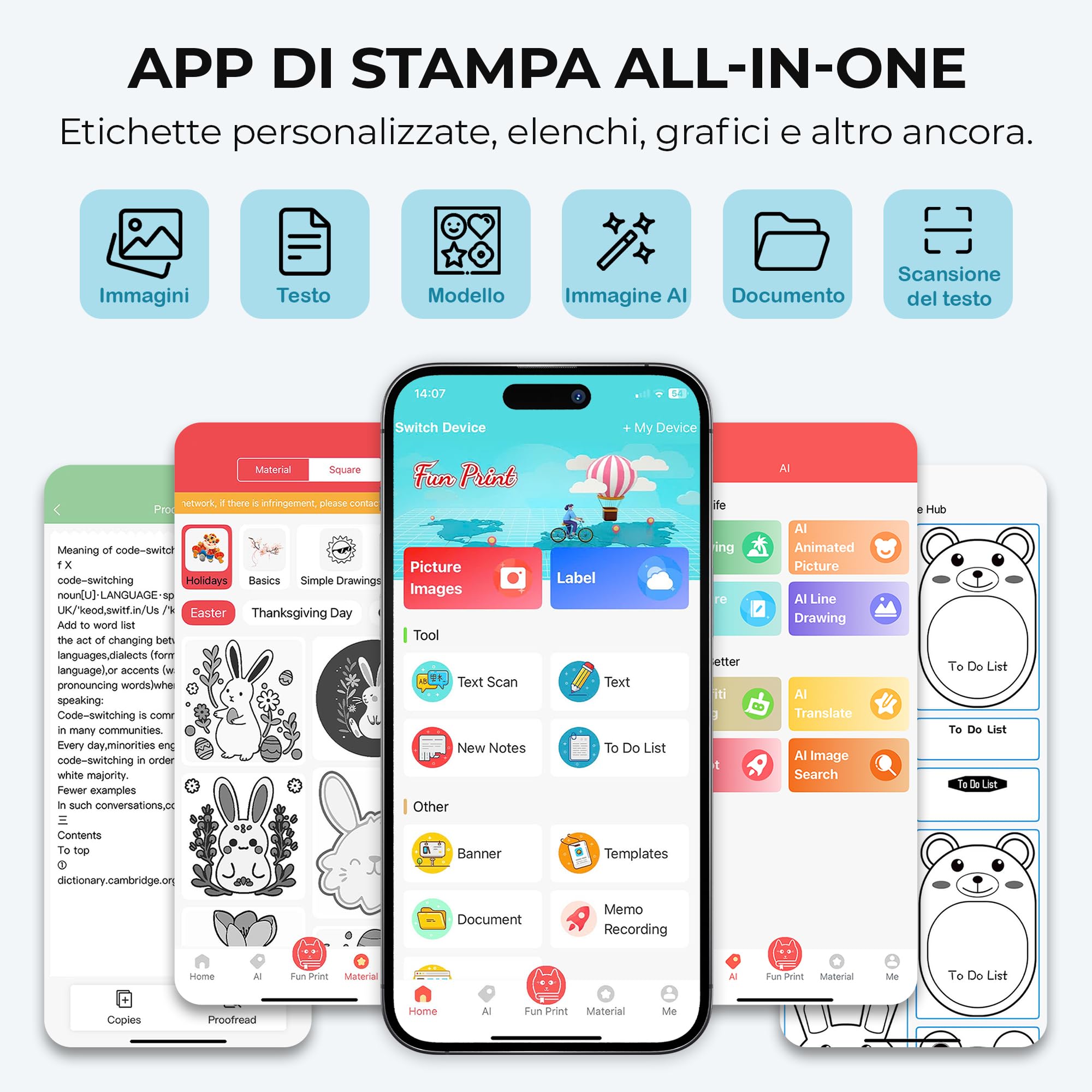 AgoDeo Mini stampante per smartphone – Mini Printer – Include 1 custodia rigida + 13 rotoli (adesivi, normali e colori) + 5 penne – stampante adesiva per studio, note, immagini, foto, diari (Nero)