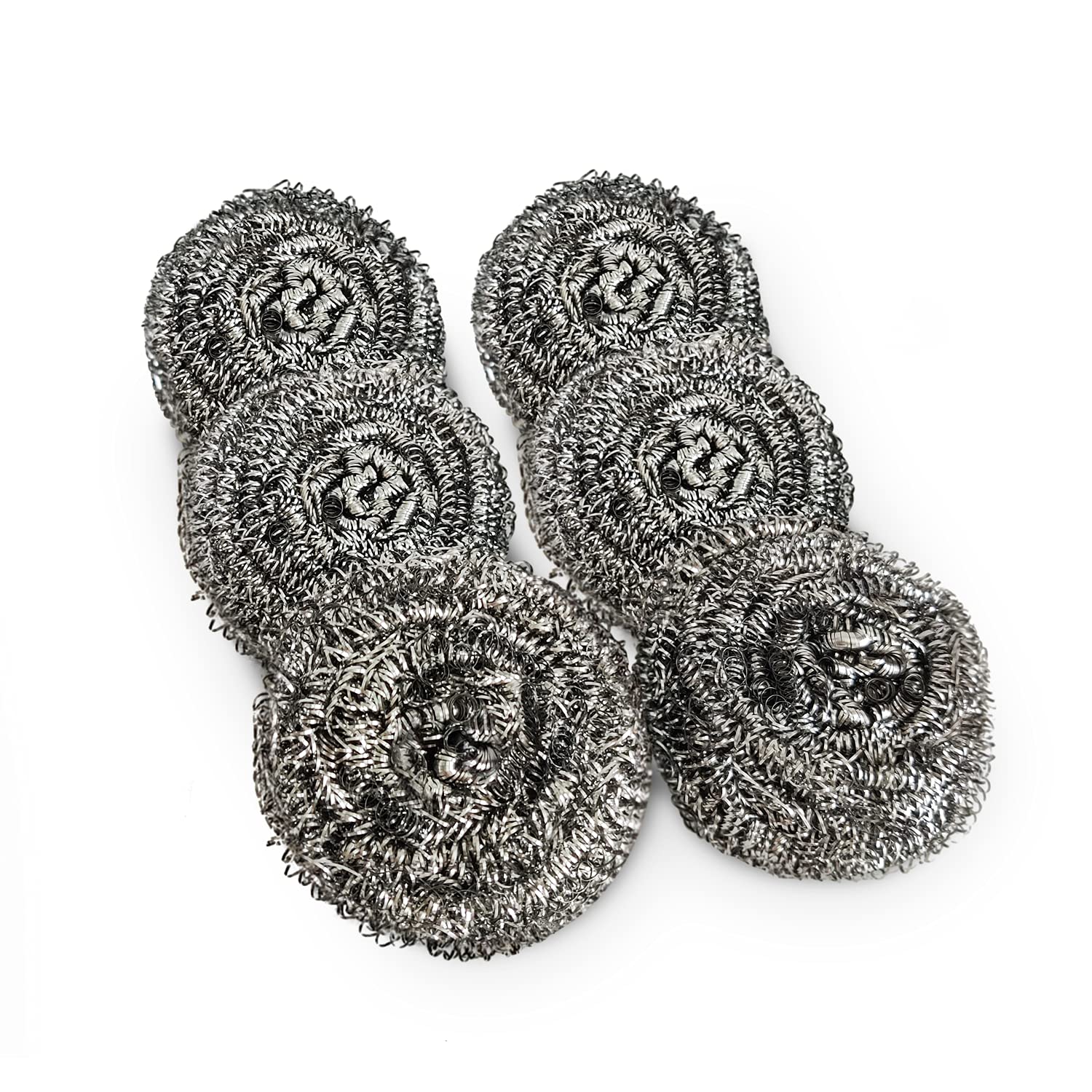 6 Pack Stainless Steel Scourers - Sponge Scrubbers Metal Steel Wool Scouring Pad - Stainless Steel Cleaner Cleaning Sponges Metal Scourer Wire Wool Sponge Scourer