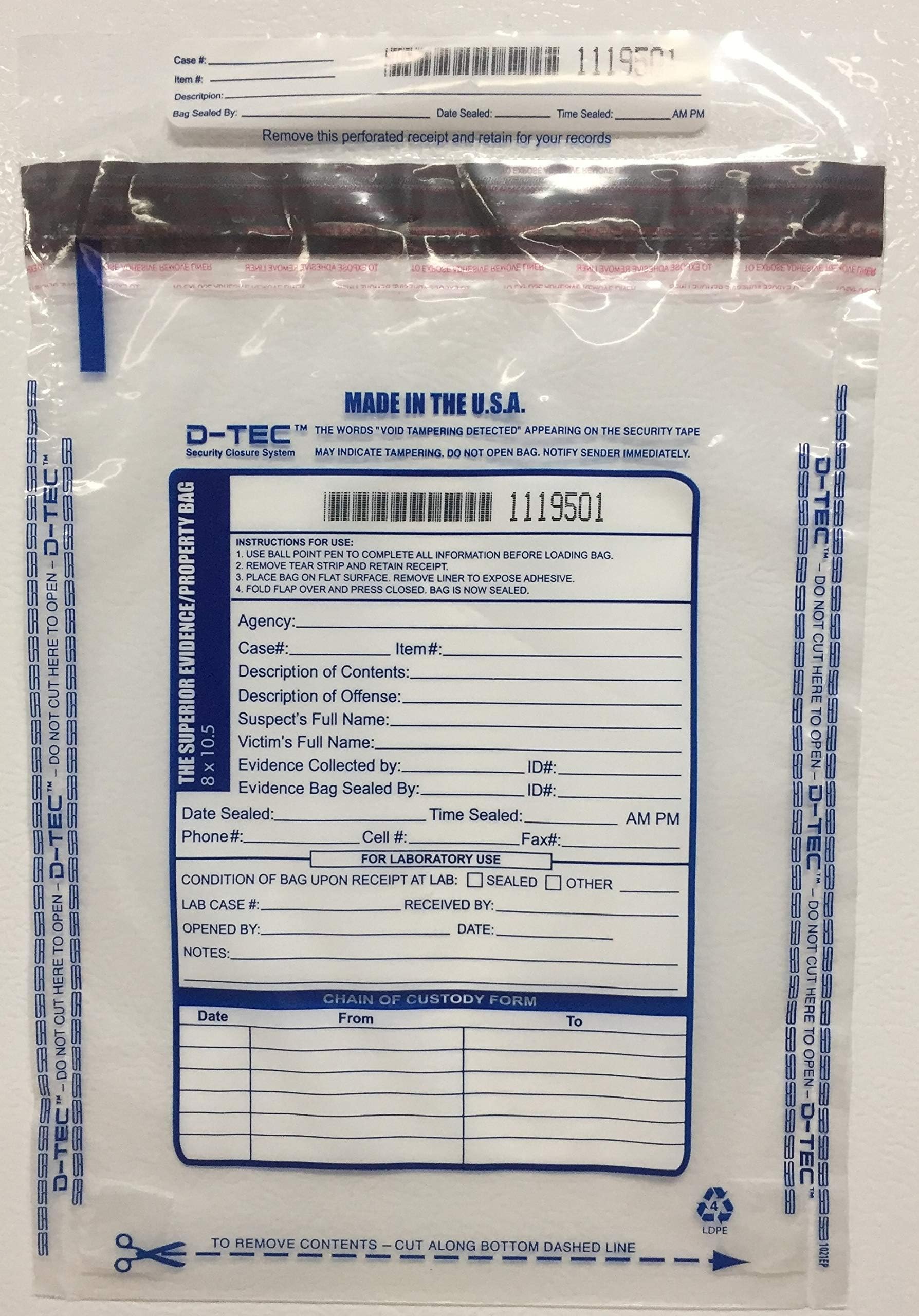 Evidence/Property Bag 8 by 10.5 Inch Clear Plastic (Package of 100)