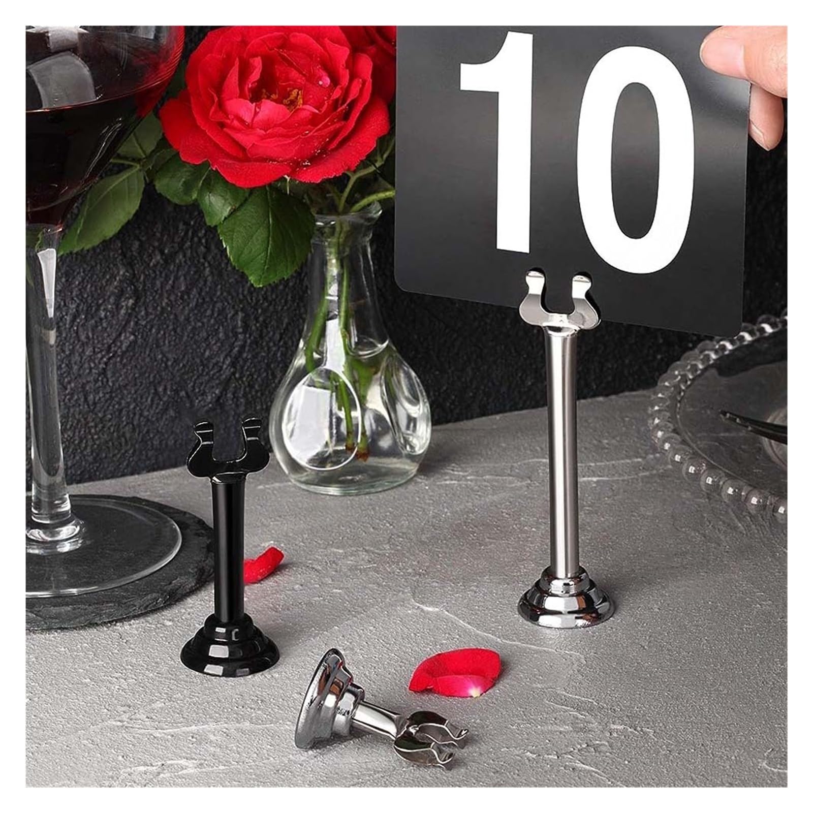 Tischkartenhalter 1,5/3,2 Zoll Silber Triton Harfenclip-Stil, Tischkarten-/Tischnummernhalter(Silver 3.2inch,6PCS)