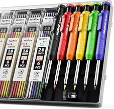 Nicpro 6 Pack Carpenter Pencil with Sharpener,Mechanical Pencils Set 54PCS Refills(Black,Red,Yellow,Blue,Green,White) Deep Hole Marker Construction Heavy Duty Woodworking -With Case(MG552)