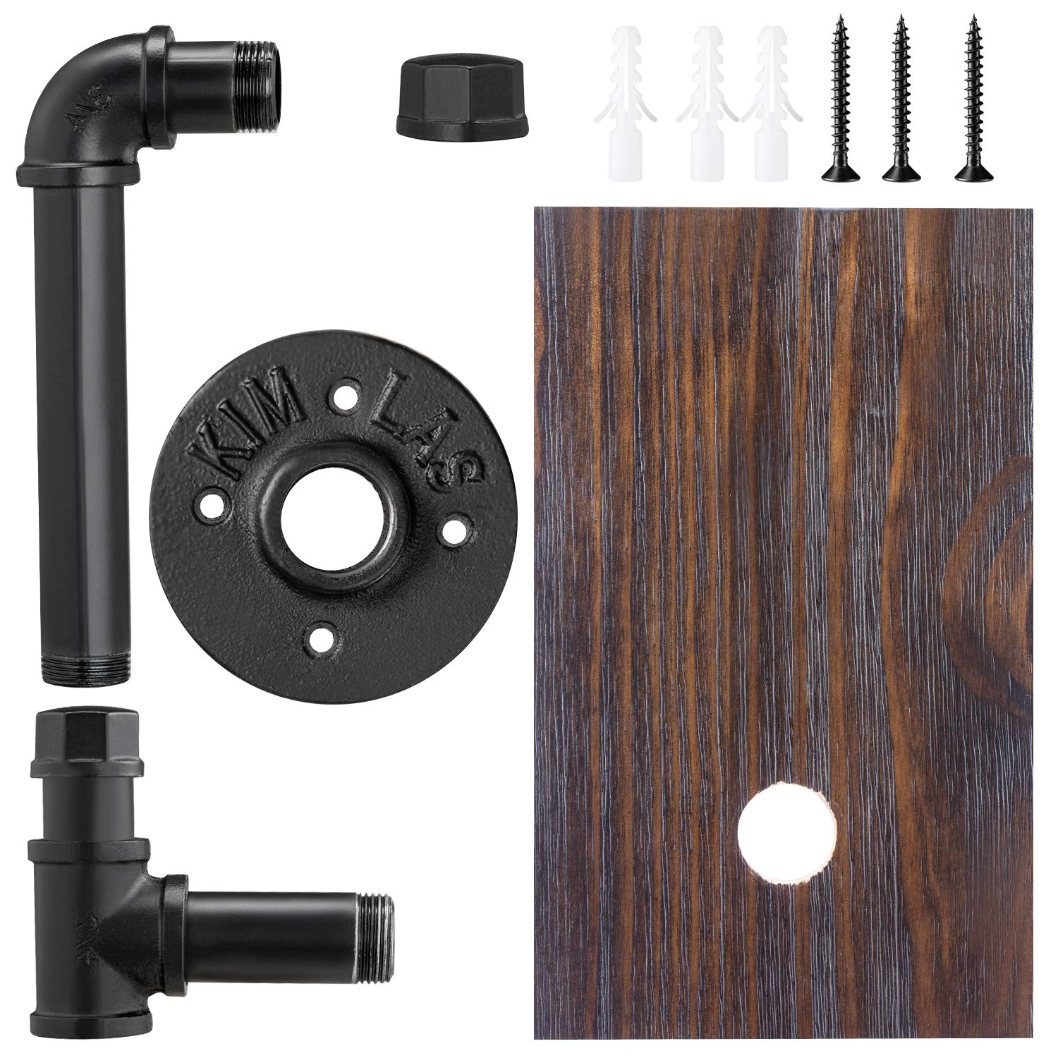 Elibbren, porta carta igienica per bagno, porta carta igienica industriale con ripiano in legno rustico e ferramenta in ghisa