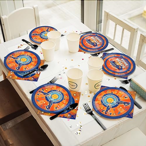 Vista 12 de gisgfim 96 Pcs Thanksgiving Fall Plates and Napkins Party Supplies Autumn Leaves Tableware Set Thanksgiving Pumpkin Maple Party Decorations Favors