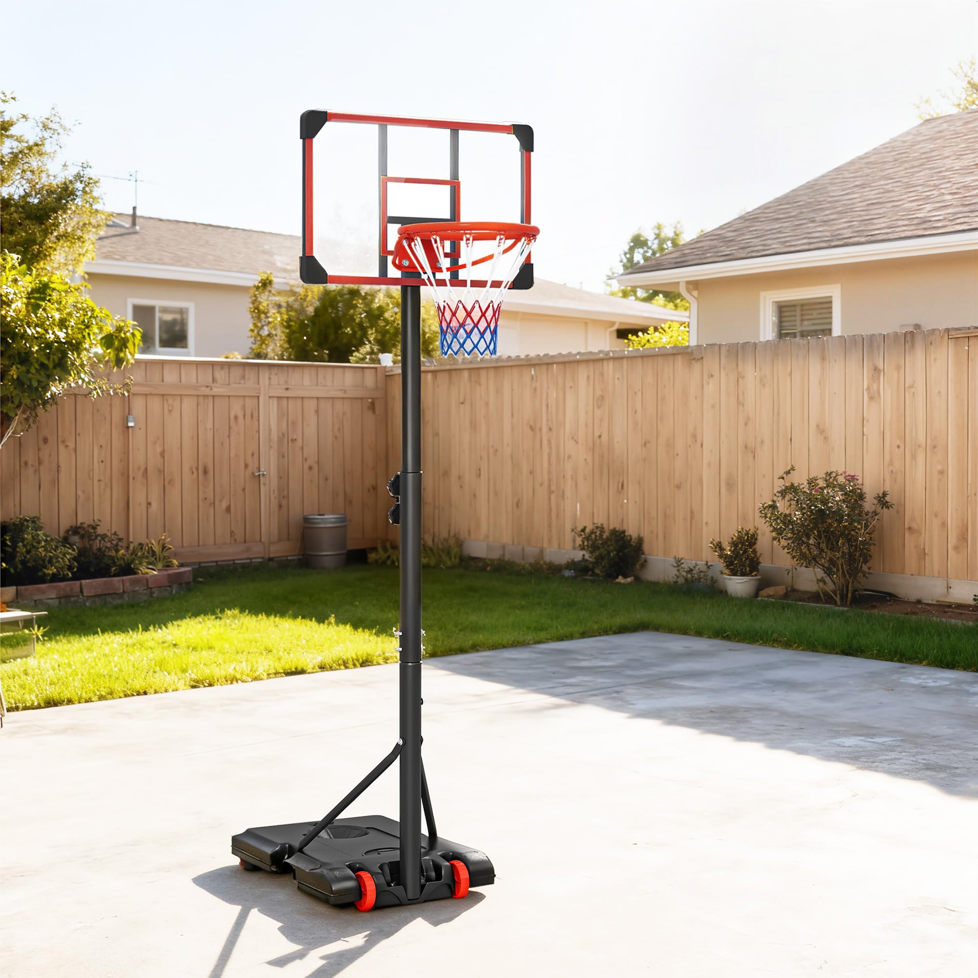 SPORTNOW Canasta de Baloncesto Exterior, Altura Ajustable 178-208 cm, Portátil con Tablero Irrompible