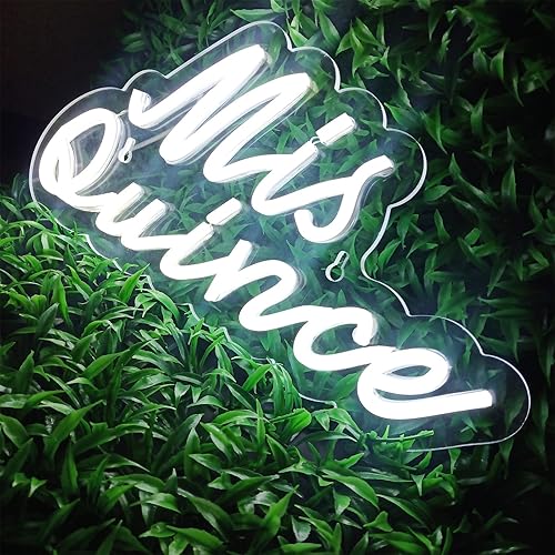 Miniatura 6 de Letrero de neón con texto en inglés "Mis Quince, luces de neón blancas regulables para dormitorio, quinceañera, decoración de fiesta de cumpleaños,
