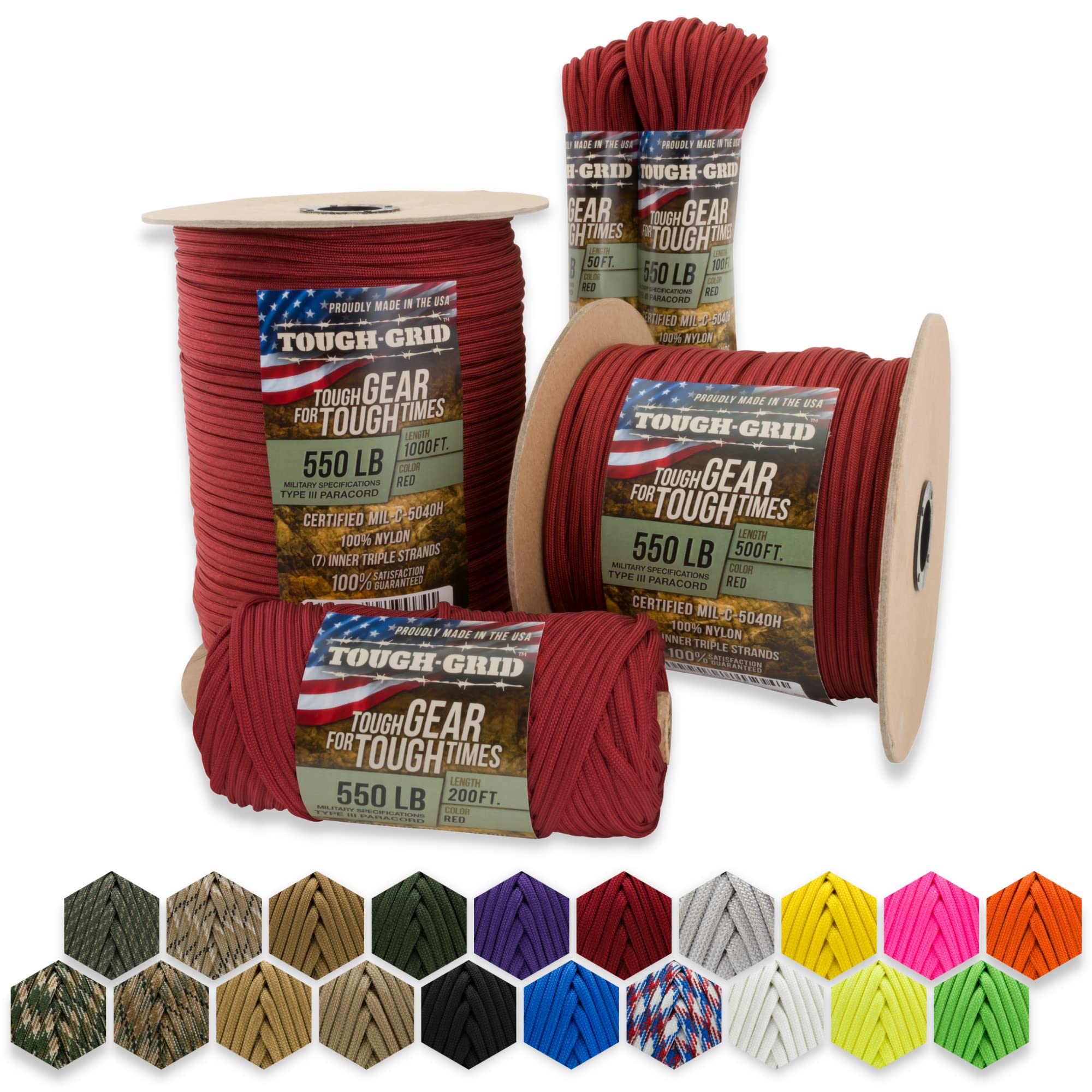 Buy TOUGHGRID Premium 550lb Paracord 100 Nylon Type III MilSpec