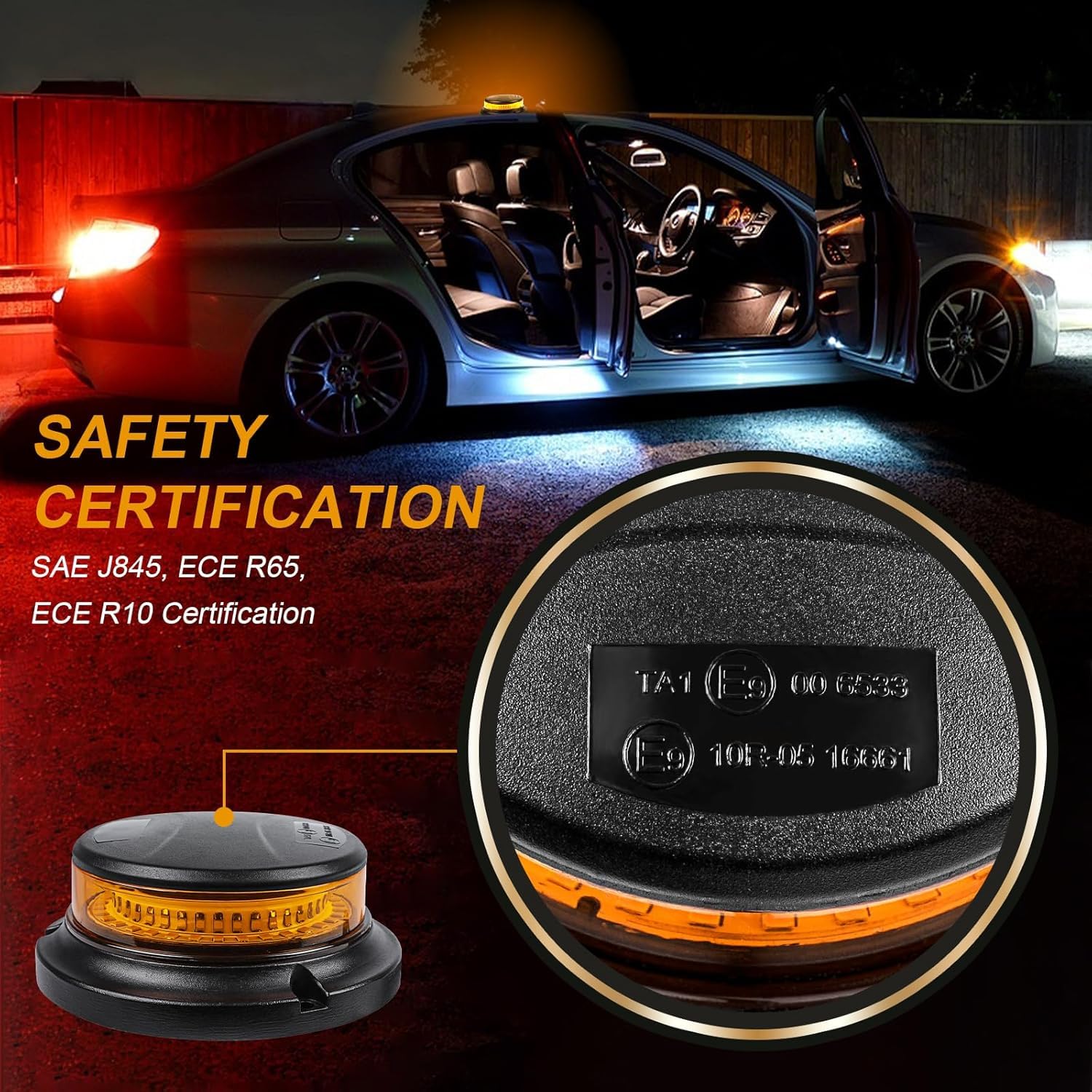 2 Luces Rotativas LED 12/24V Magnéticas Planas, Cable 3m, Plug&Play, 10 Modos para Carretillas, Tractores, Golf