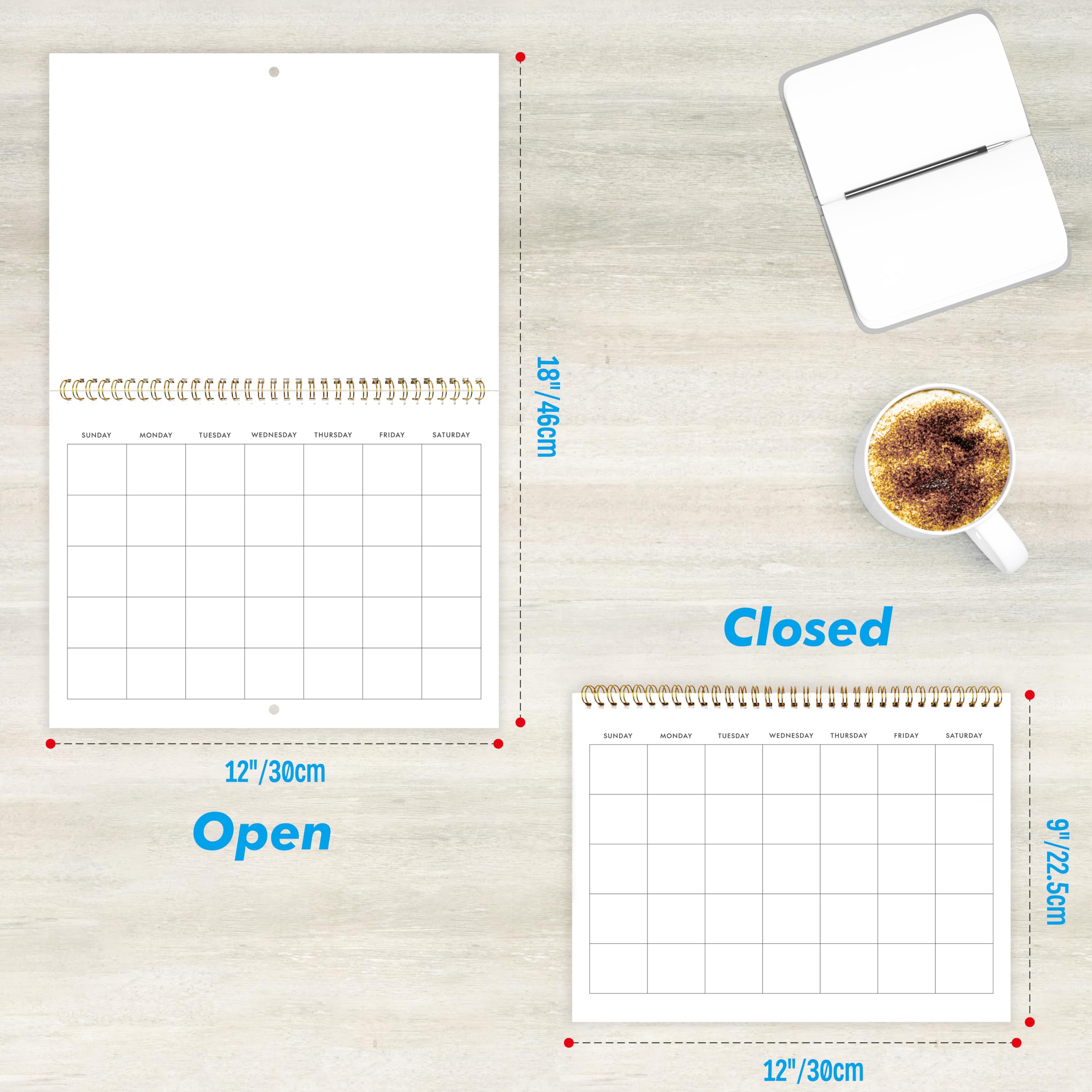 Blank Scrapbook Wall Calendar, Spiral-Bound Hanging Monthly Calendar, DIY Blank Calender with 400 Stickers for Office, Home, Kids, Adults (12" x 9" closed,18" x 12" open size) - Image 2
