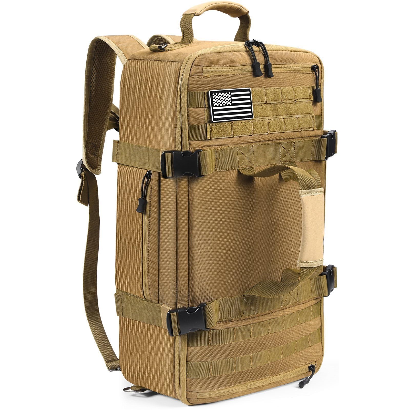 Military Tactical Backpack for Men 55/60L Large Army 5 Day Assault Pack Bags Travel Daypack Military MOLLE Duffel Bag with Shoes Compartment for Trekking EDC Rucksack - Khaki