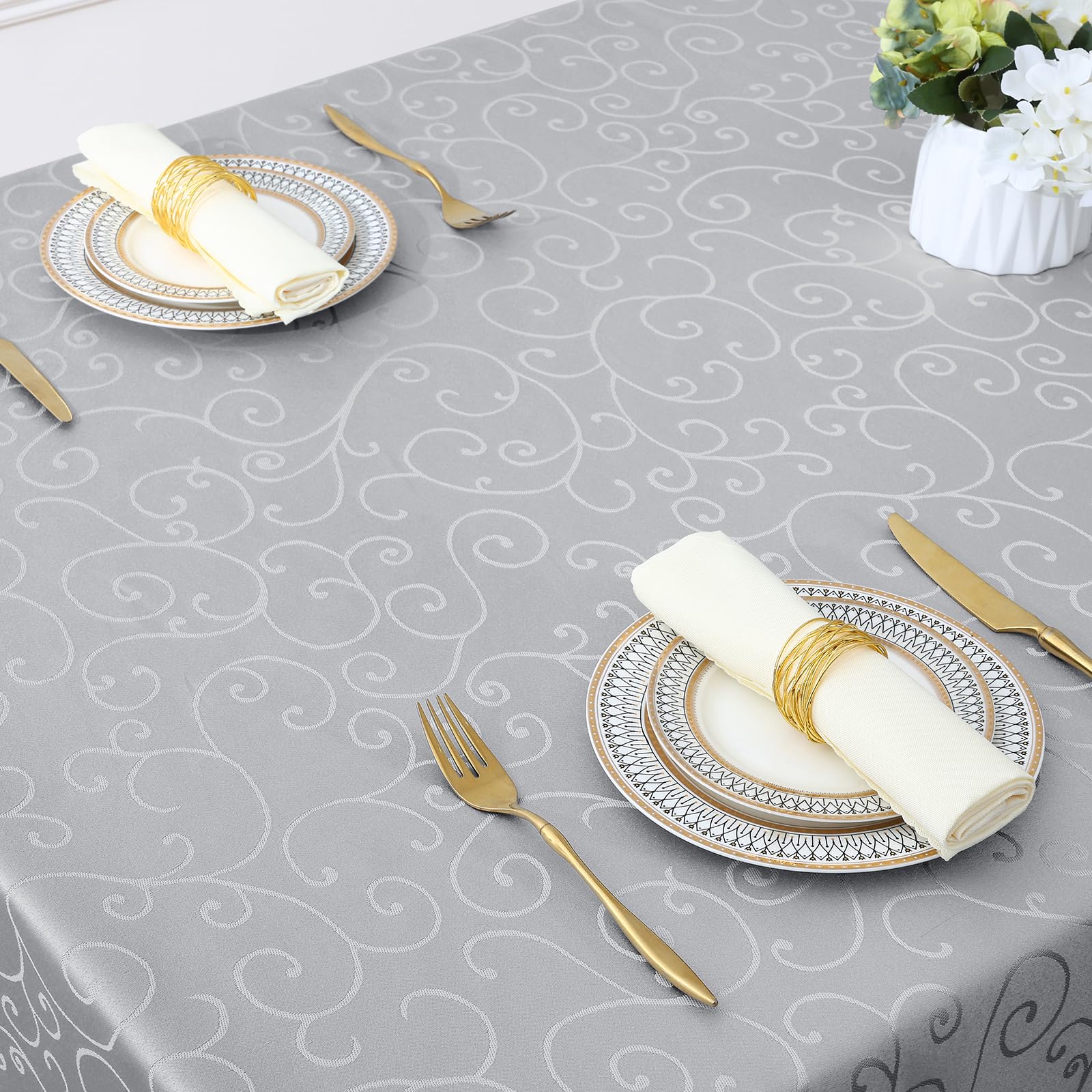 smiry Tafelkleed, afwasbaar, rechthoekig, 140 x 180 cm, damast, tafelkleed, krasbestendig, polyester, onderhoudsvriendelijk, voor keuken, feest, donkergroen