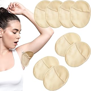 4 Pair Underarm Sweat Pads Reusable Sweat Absorbing Guards Washable Armpit Sweat Pads with Shoulder Strap Under Arm Sweat Protectors Breathable Absorbent Sweat Pads Guards for Women Men (Nude)