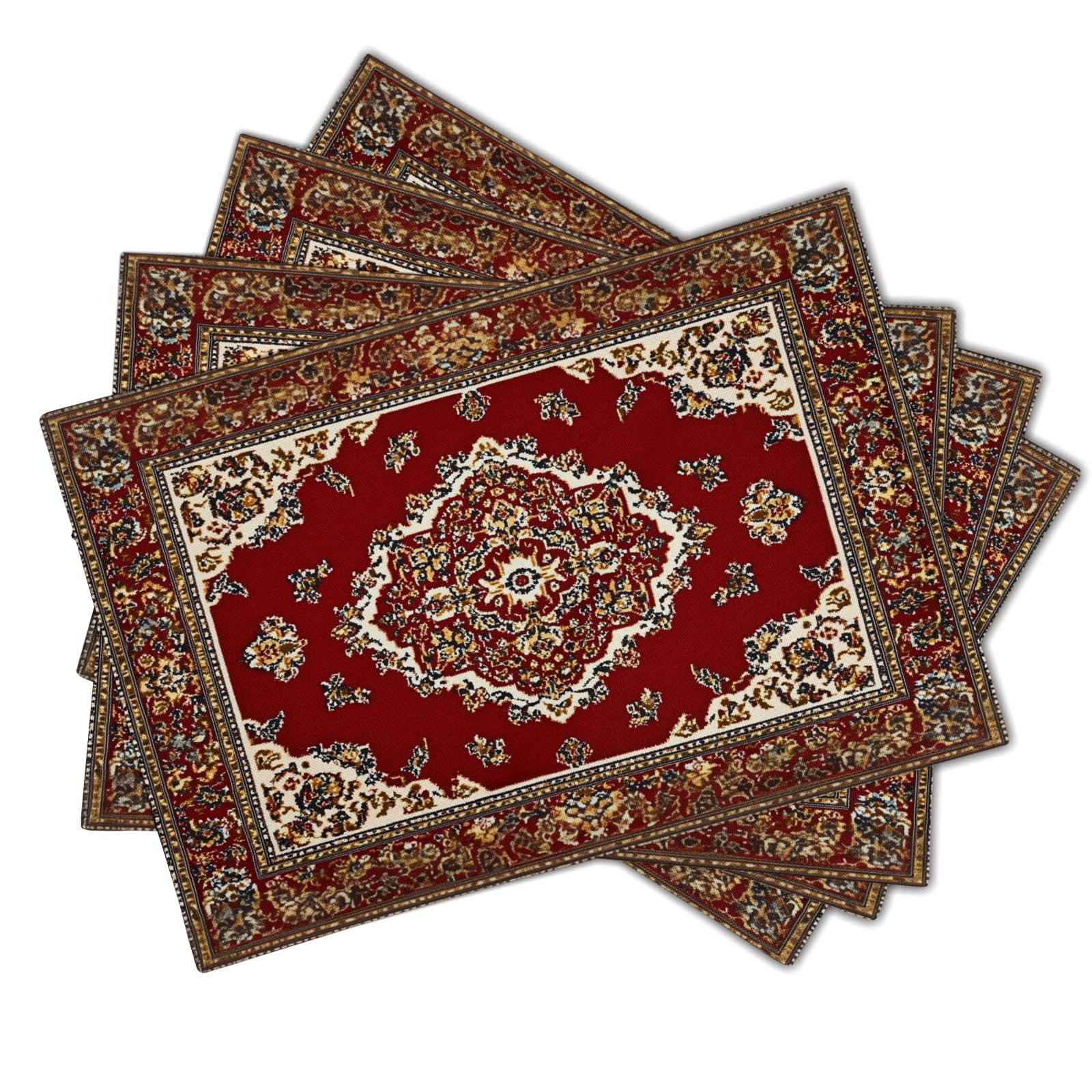 Giwawa Juego de 4 manteles individuales étnicos bohemios de 12 x 18 pulgadas, diseño tribal antiguo, rústico, rojo, floral, alfombra de granja, resistente a las manchas, lavable, de lino, para cocina,