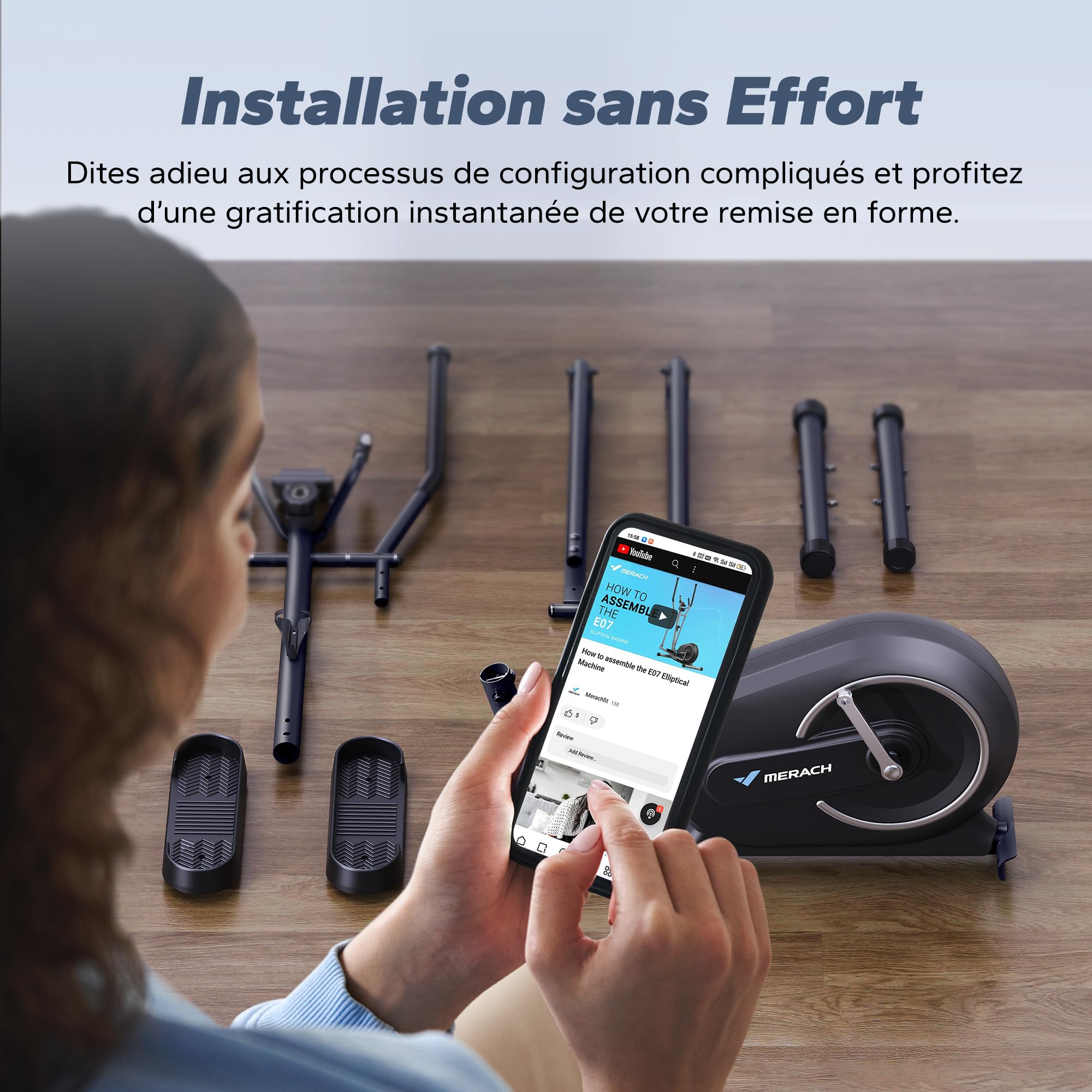 MERACH Vélo Elliptique pour la Maison, Ultra Silencieux Elliptique Compacts avec Résistance Magnétique à 16 Niveaux, Écran LCD, Capteur de Pouls, Application Exclusive MERACH, Capacité de charge 120KG