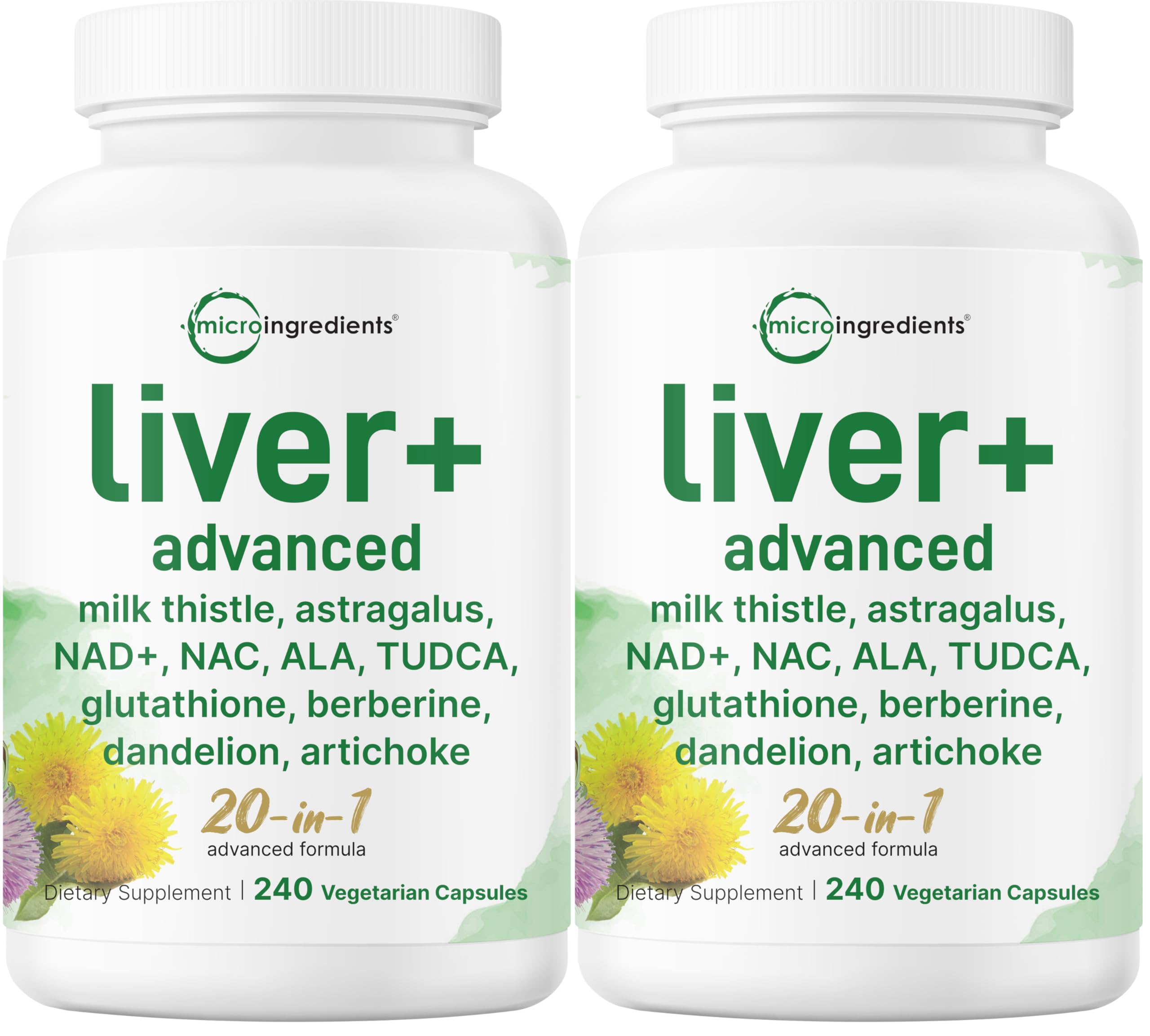 Liver Advanced+, 480 Veggie Capsules | 20-in-1 Complex + Milk Thistle, Dandelion, NAD, NAC, ALA, TUDCA, Glutathione, Artichoke, Turmeric, & Astragalus | Non-GMO, Gluten Free 240 Count (Pack of 2)