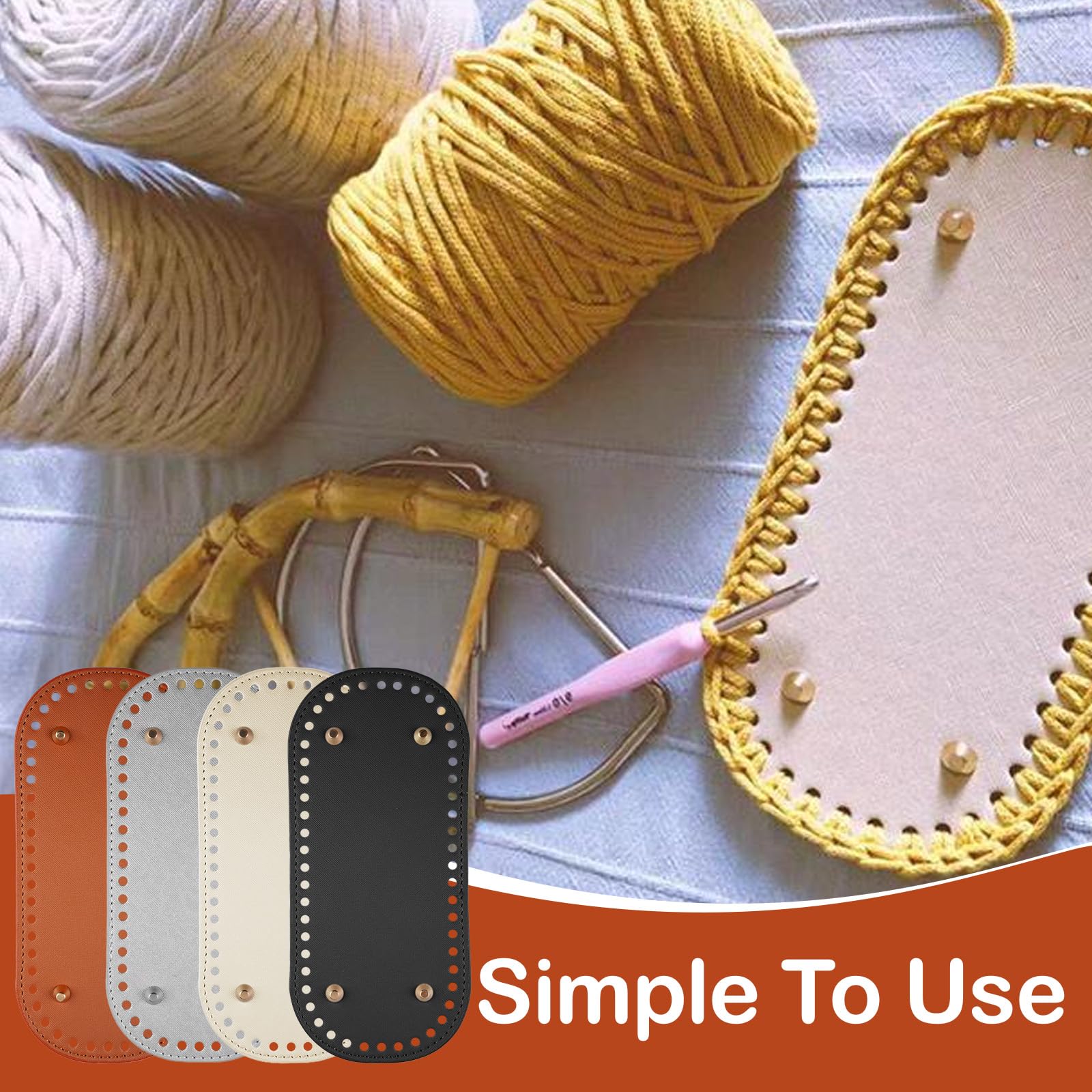 Set 4 Fondi Per Borse Uncinetto Ovale 22x10cm - Base Pelle PU Con Fori Per Maglieria - Foto 9