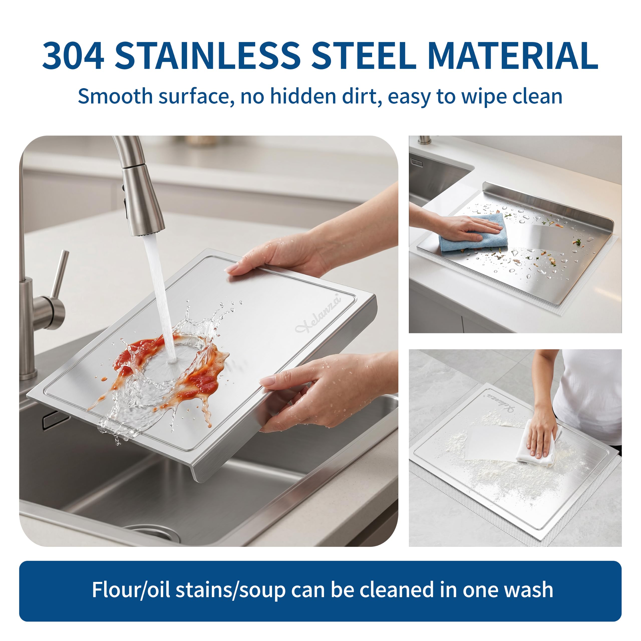 Tabla de cortar de acero inoxidable nueva 2026, Tablas de cortar con ranuras para jugos, tabla de amasar de metal con borde para hornear, tabla de cortar de encimera para preparar alimentos (60X70CM)