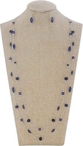 Miniatura 2 de Coiris Collar largo con cuentas de alambre de ilusión de 2 capas con pendientes, collar largo para mujer