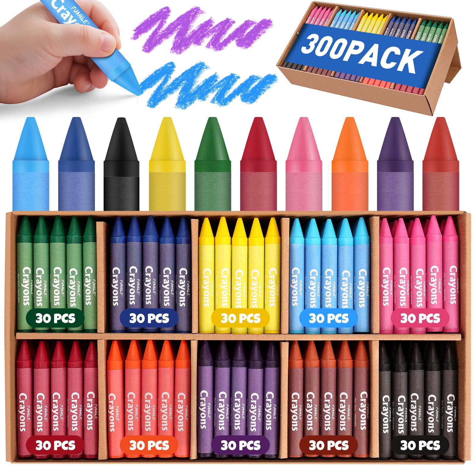 Photo 1 of 300 Pack Jumbo Crayons Bulk for Toddlers 1-3.10 Colors Washable Unbreakable Toddler Crayons for Toddler Coloring,Bulk School Supplies,Restaurants,Party Favors,Stocking Stuffers,Preschool Must Haves