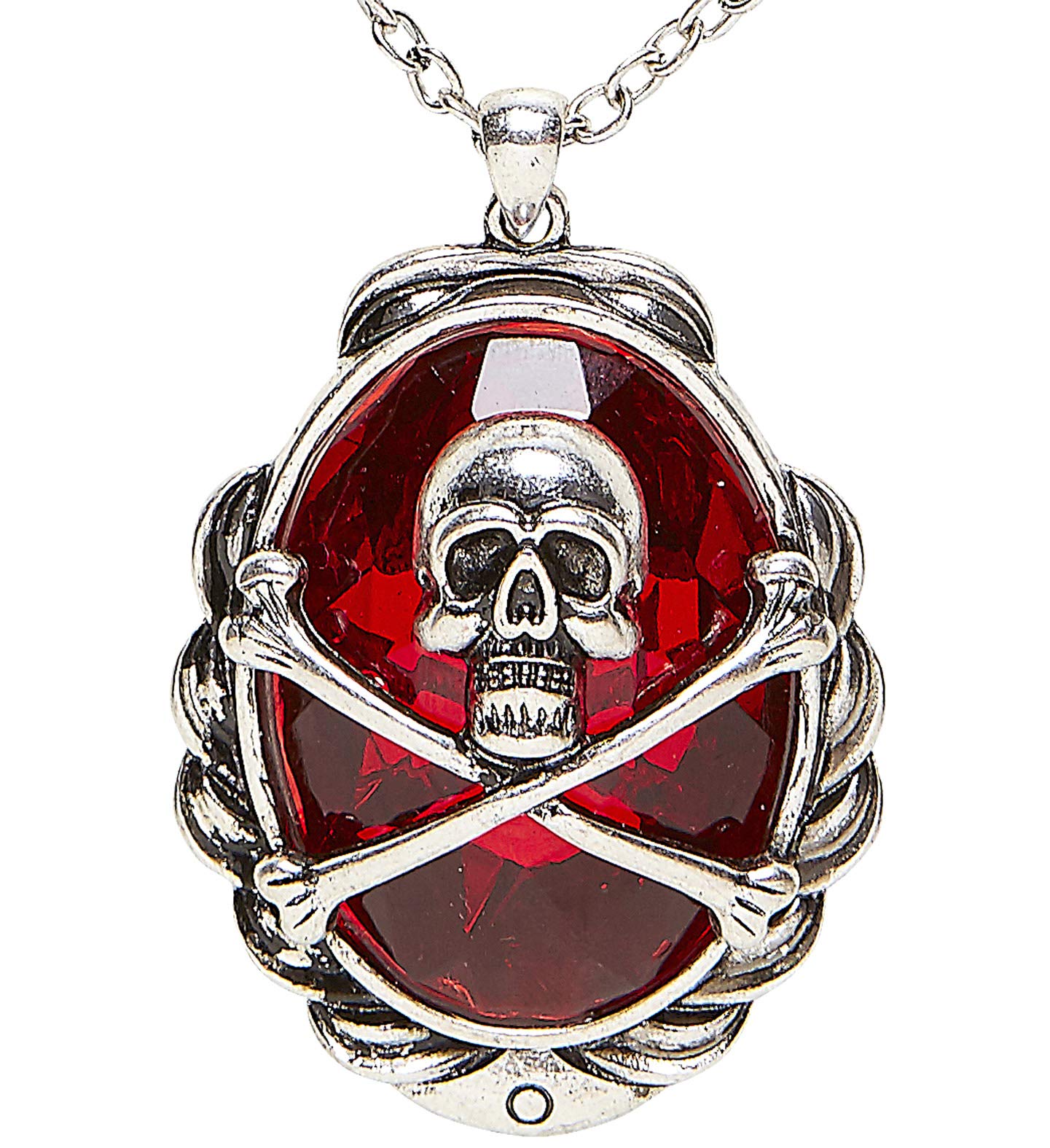 Skull & Cross Bones Red Gem Necklace Women's Halloween Costume Fancy Dress