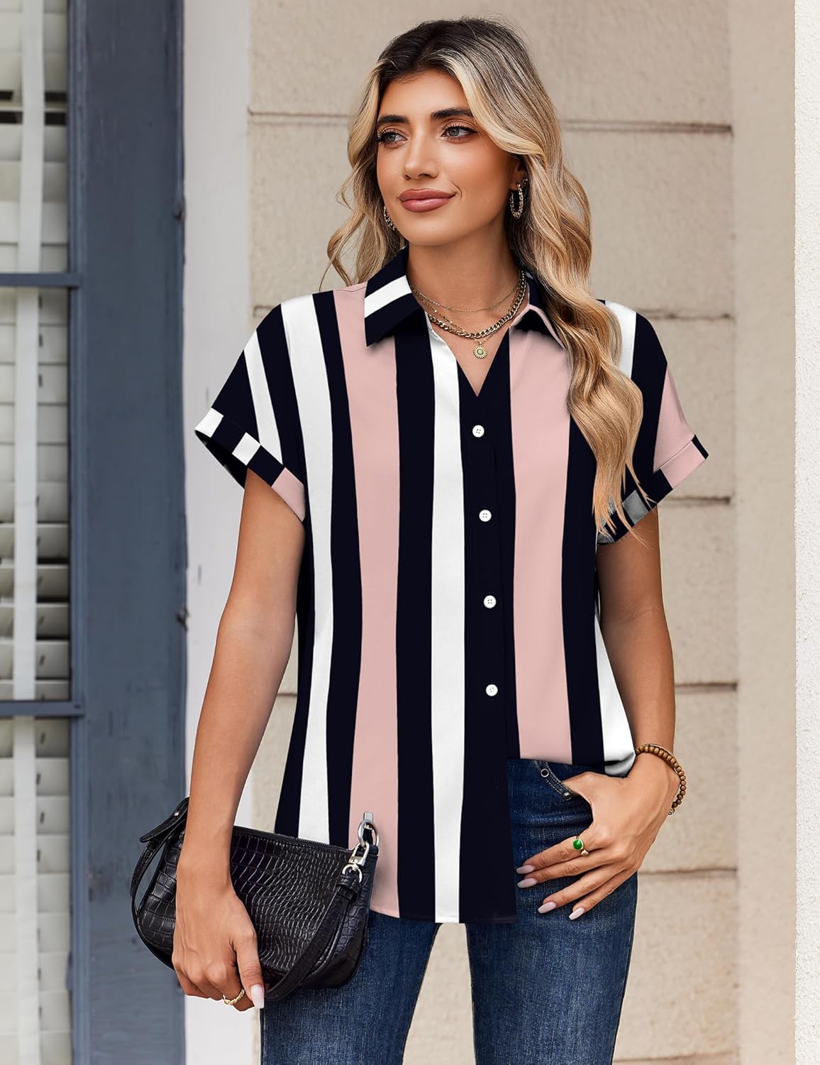 Zeagoo Womens Tops Short Sleeve Shirts Button Down Casual Blouses V Neck Outfits Summer Spring Clothes 2026 - Image 4