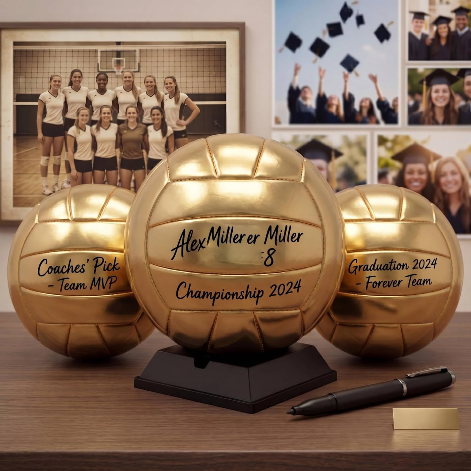 Hiboom Gold Autograph Volleyball with Air Pump for Trophies Player Awards High School College Anniversary Coaching Gift Awards Championship Party