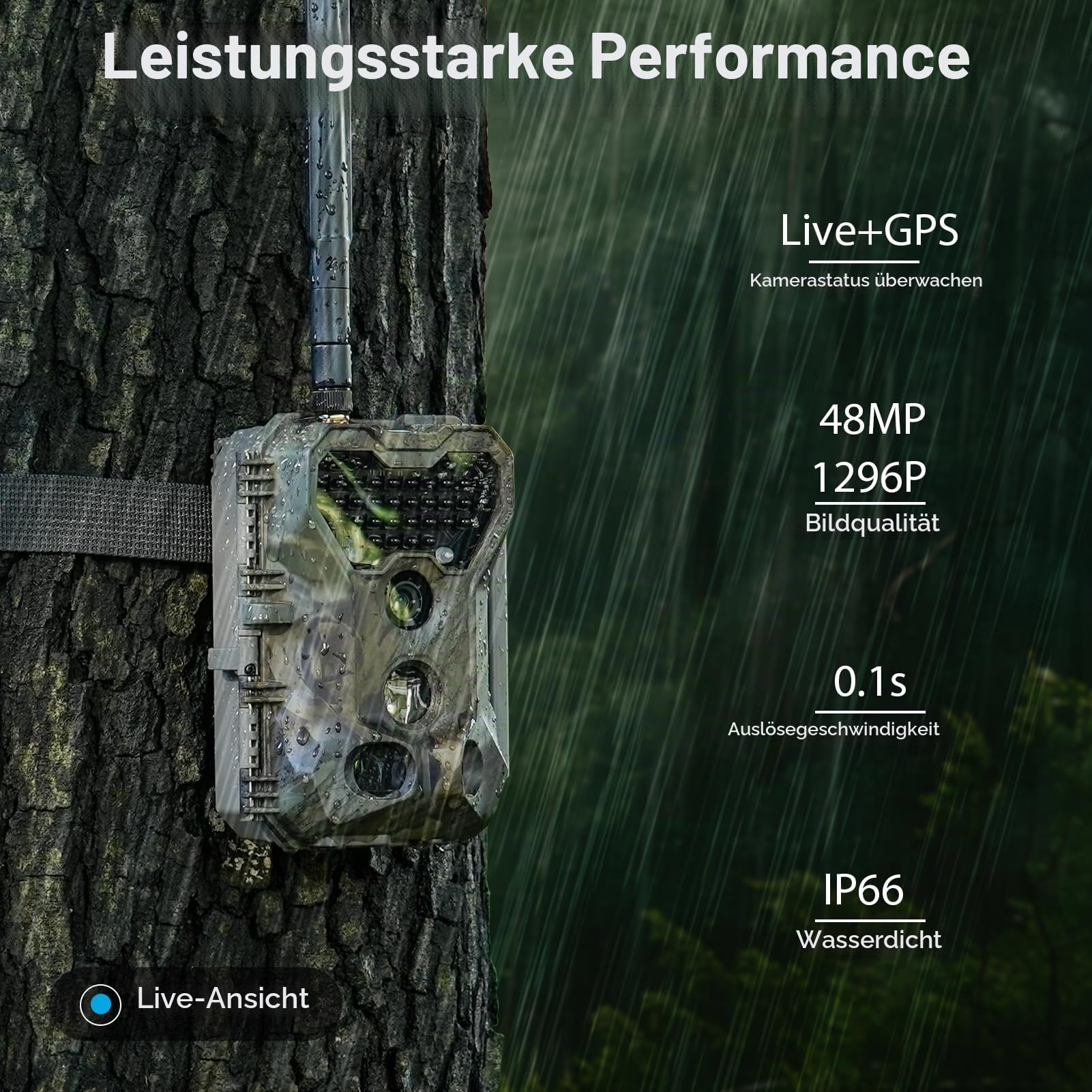 Meidase S970 Pro 4G LTE Wildkamera, 48MP 1296P, Mit Live Streaming, Nachtvision, 0.1s Bewegungsaktivierung, App Übertragung, Mit 7800mAh Wiederaufladbarem Lithium Akku und 64GB SD Karte, GPS