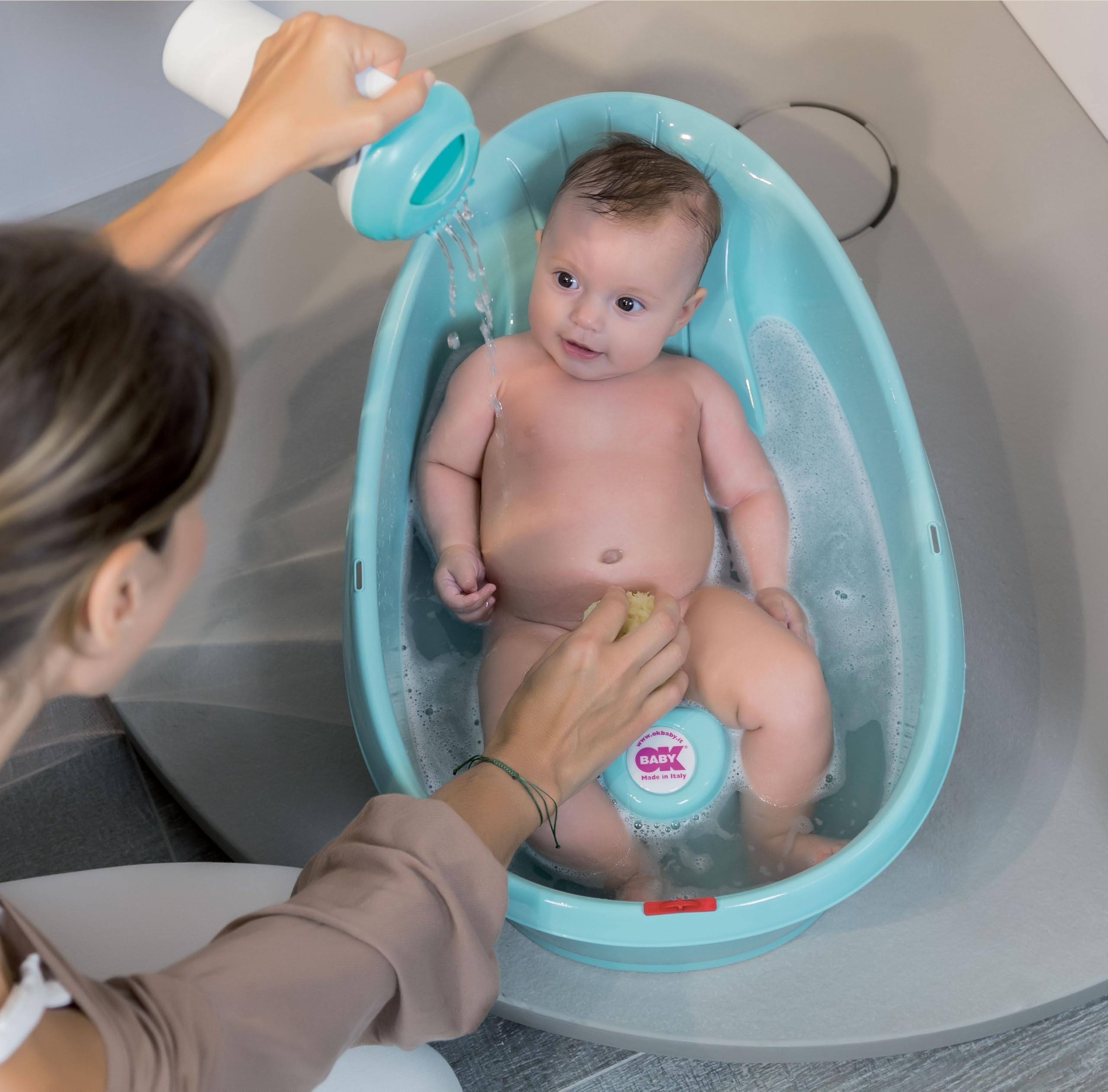 OKBABY Onda Baby - Vaschetta Compatta per il Bagnetto del Neonato 0-12 Mesi - Azzurro