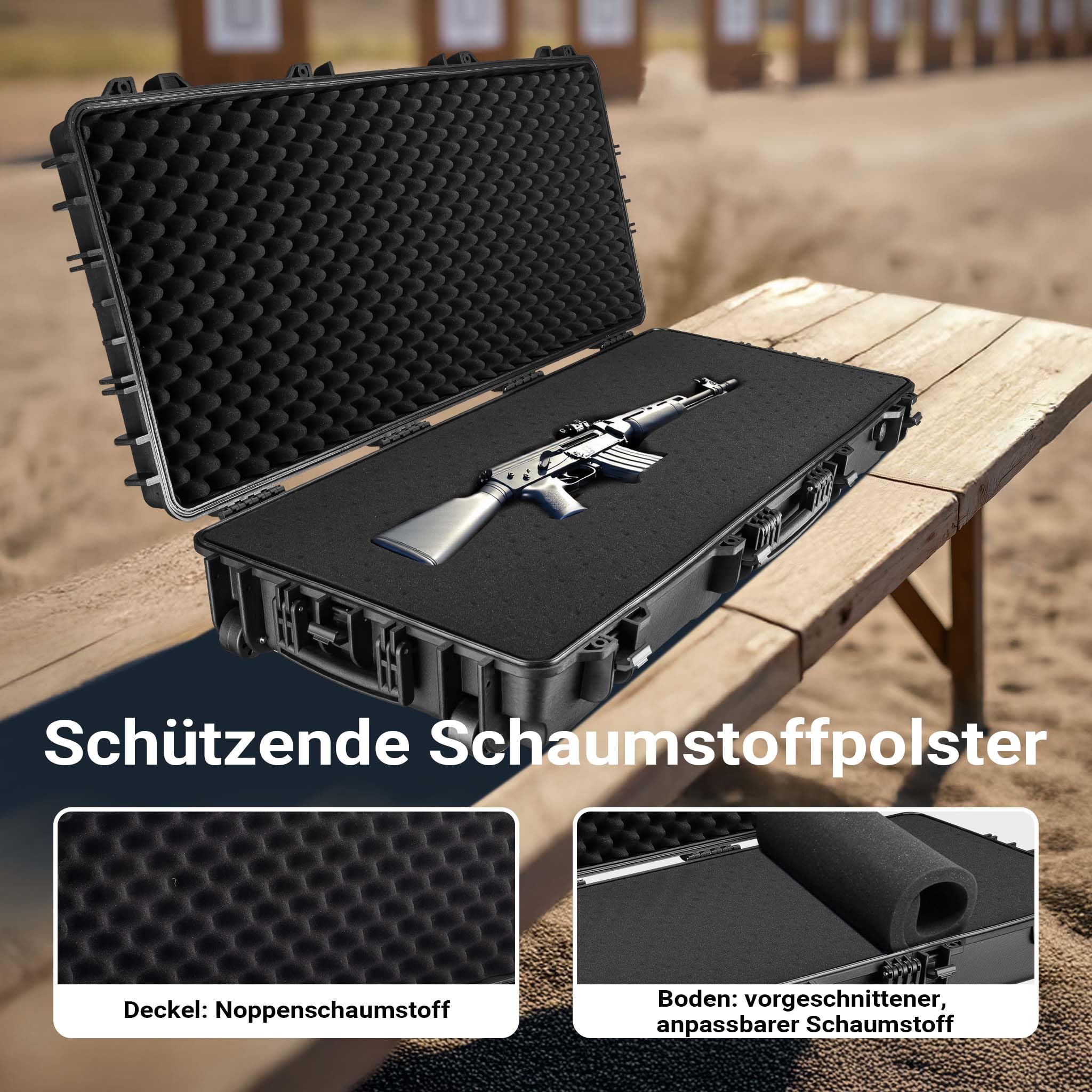 WilTec Maletín rígido 119x53x21 cm para Armas largas y Arco Impermeable IP67 con Espuma Interior PP+Fibra de Vidrio Estuche Resistente para Armas largas, Caza y arquería