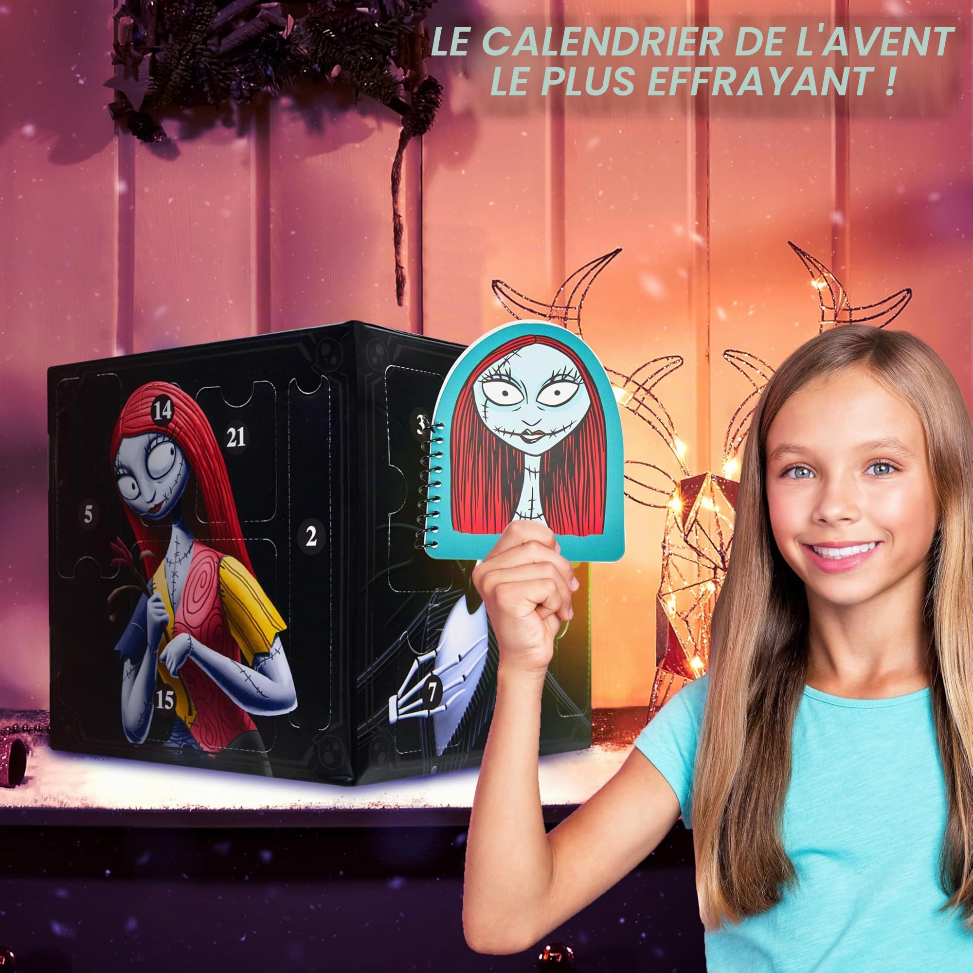Disney The Nightmare Before Christmas Calendrier de L'avent 2025 Femme et Ado Compte à Rebours Noel Papeterie Original Accessoires Kawaii (Noir/Multi)