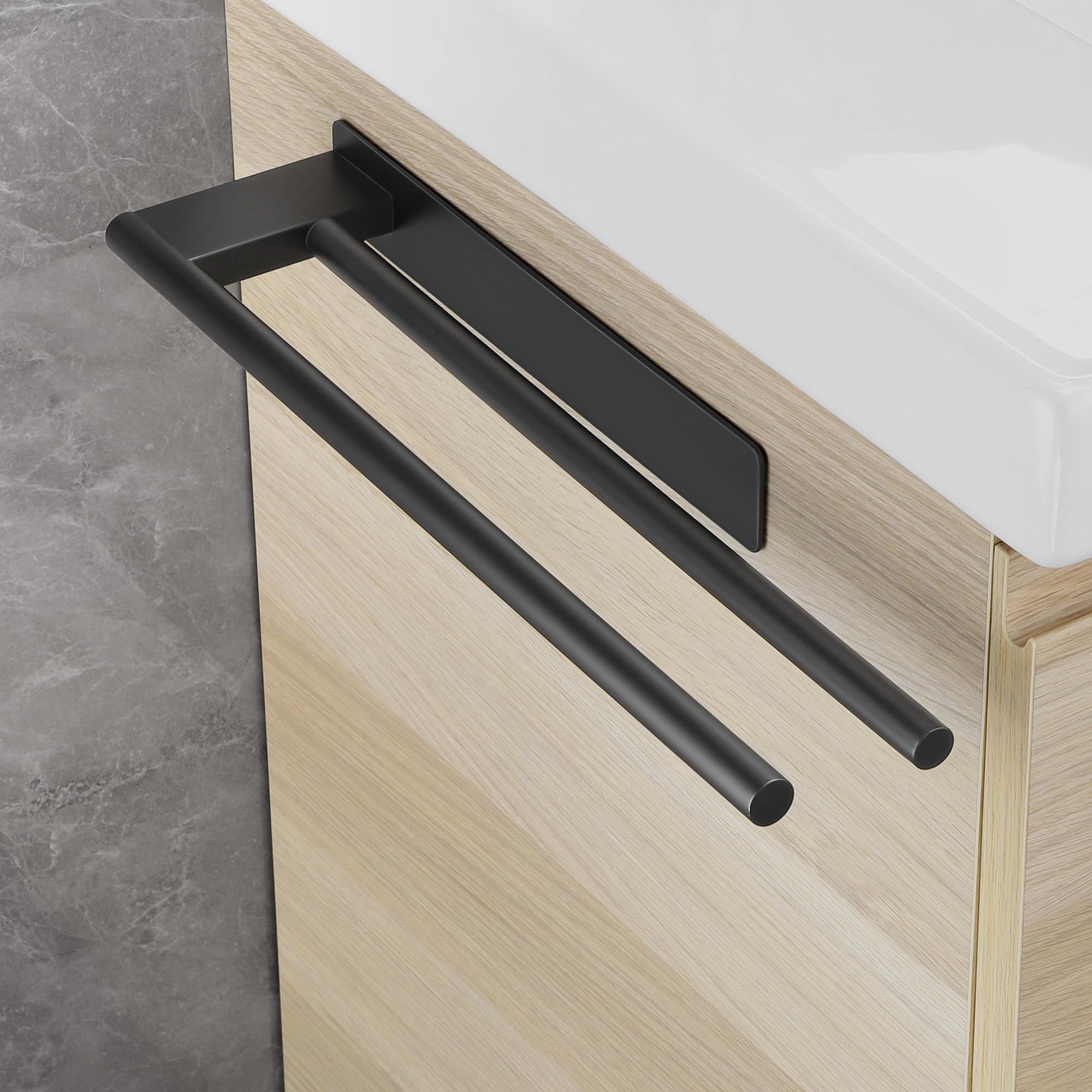 Porte Serviette Salle de Bain en Acier Inoxydable 304 Mat – Porte Serviette Mural Autocollant Double Barre 39 cm Noir – Porte-Serviettes sans Perçage pour Cuisine et Salle de Bain