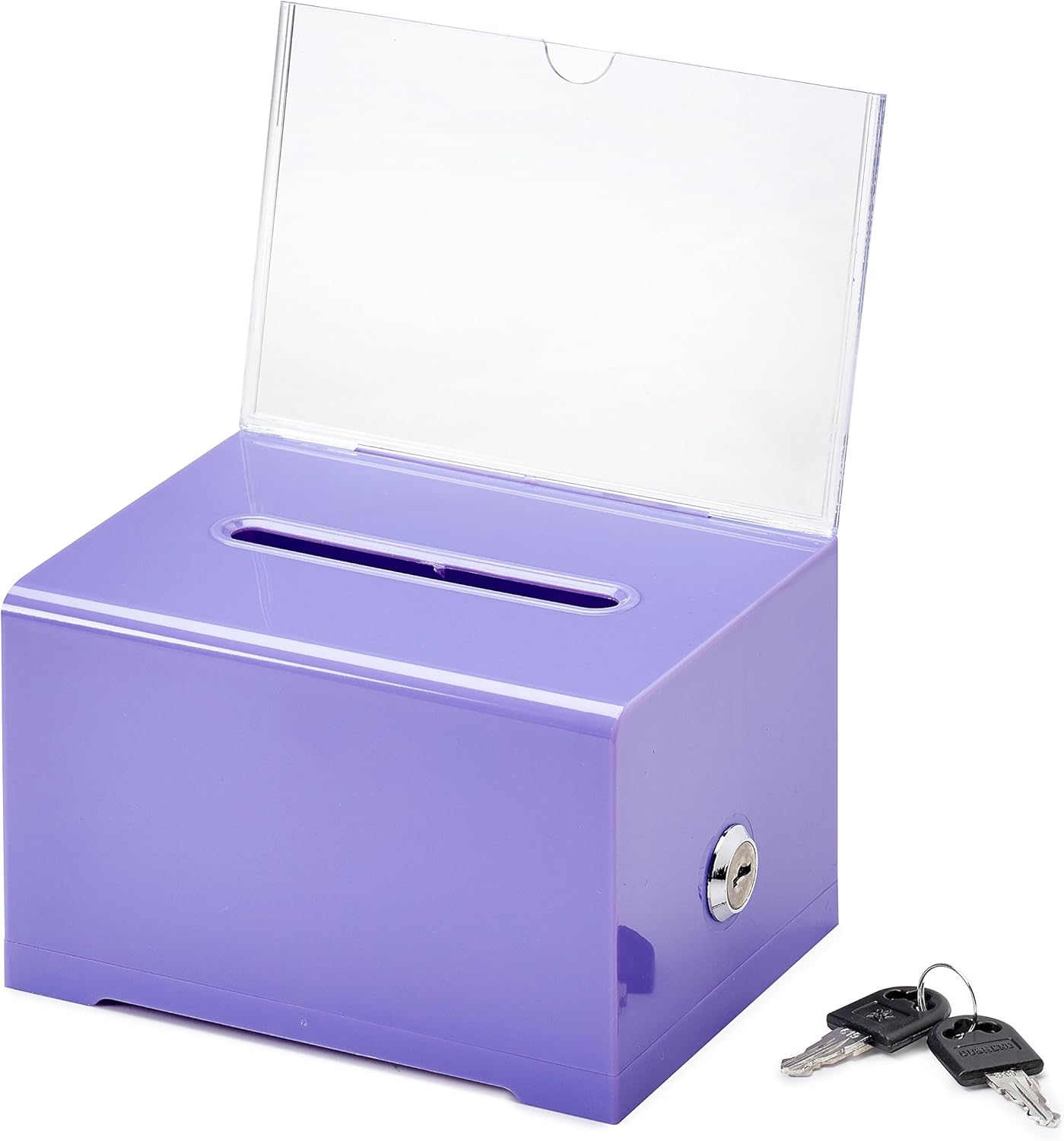 Adir Acrylic Donation Ballot Box with Lock - Secure and Safe Suggestion Box - Drawing Box - Great for Business Cards (6.25" x 4.5" x 4") - Purple : Office Products