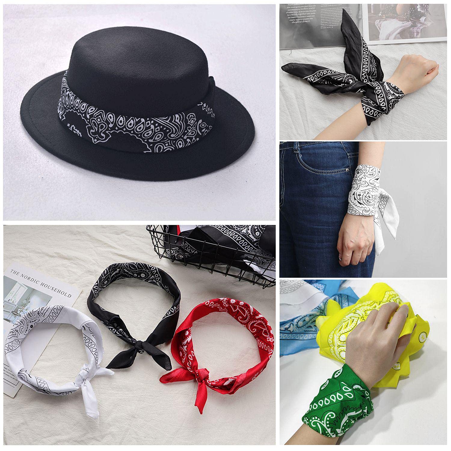 Chusta w kratkę Paisley, szalik na szyję, opasanka na nadgarstek, wzór orzecha krzeszowego, nowościowa czepka z nadrukiem na głowę dla mężczyzn, kobiet, unisex dorosłych i dzieci 54 x 54 cm, 6