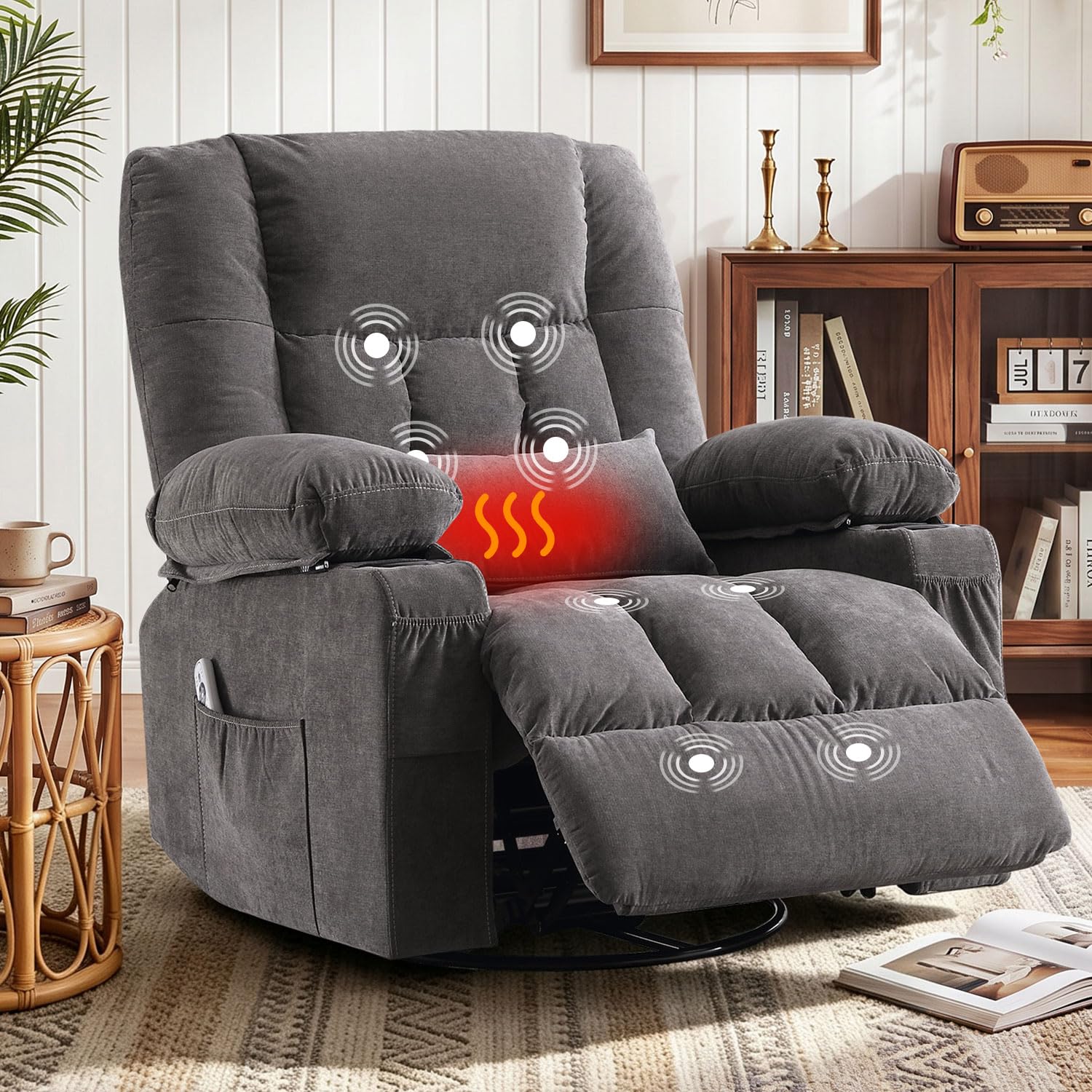 MAHOMICO Rocker Recliner Chair with Massage and Heat Grey