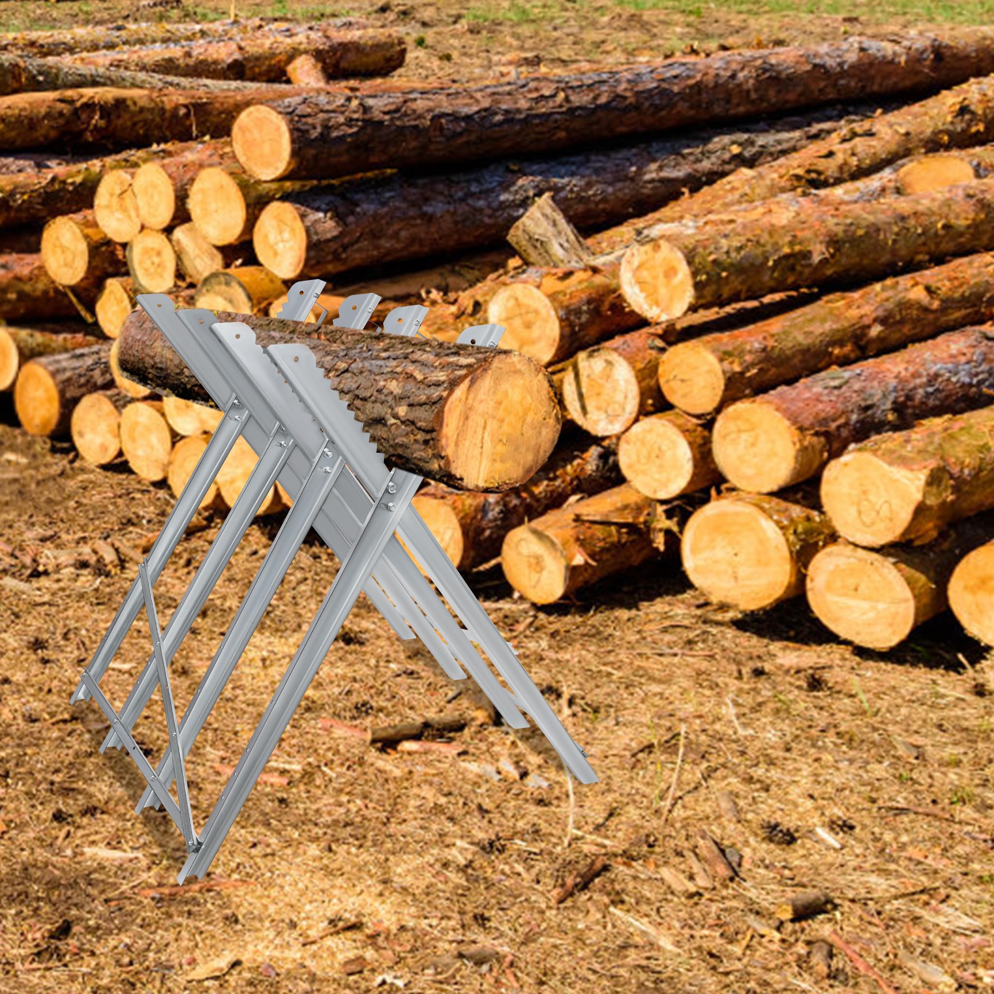 Froadp Caballete de Acero para Cortar Madera Caballete de Motosierra Soporte Plegable y Ajustable Caballete para Cortar Leña Soporte de Sierra de Mano Capacidad de Carga 150kg (82x80,5x79cm)