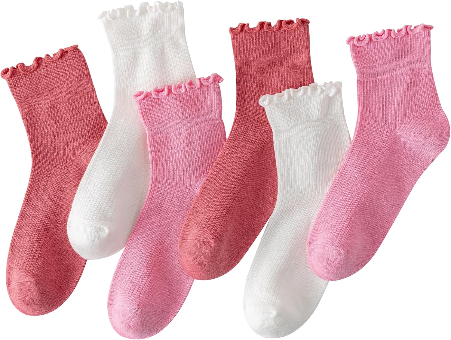 6 Pairs Ruffle Socks for Women Girls,Casual Cute Ankle Socks Breathable Knit Cotton Warm Soft Frilly Crew Sock