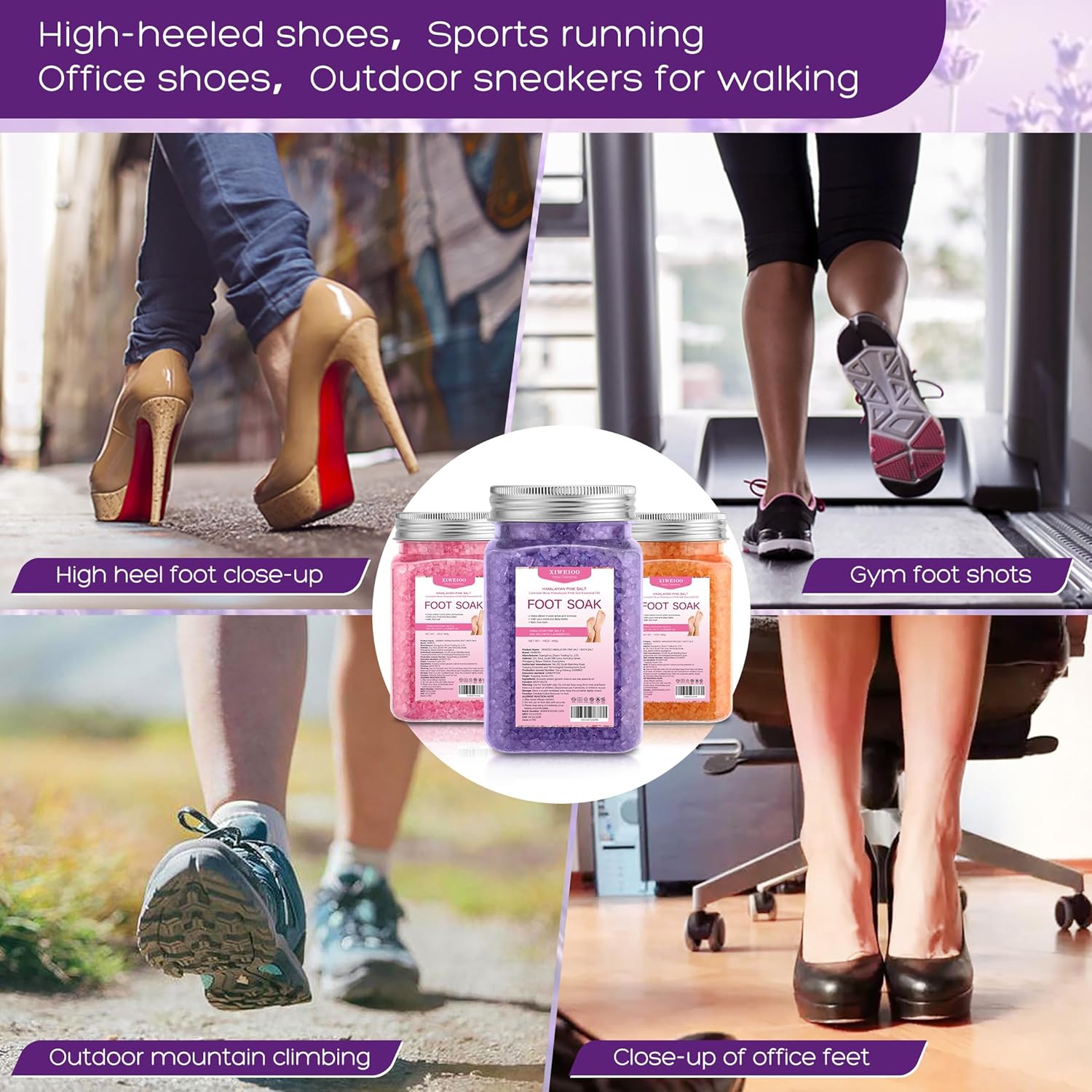 Himalayan Pink Salt Kit Pack of 2 Natural Foot Soak Salts Epsom Salt Essential Oils Lavender Orange Rose Scent Dead Sea Salt Moisturizing Skin Tea Tree Oil Care Christmas Gifts for Women - Image 6