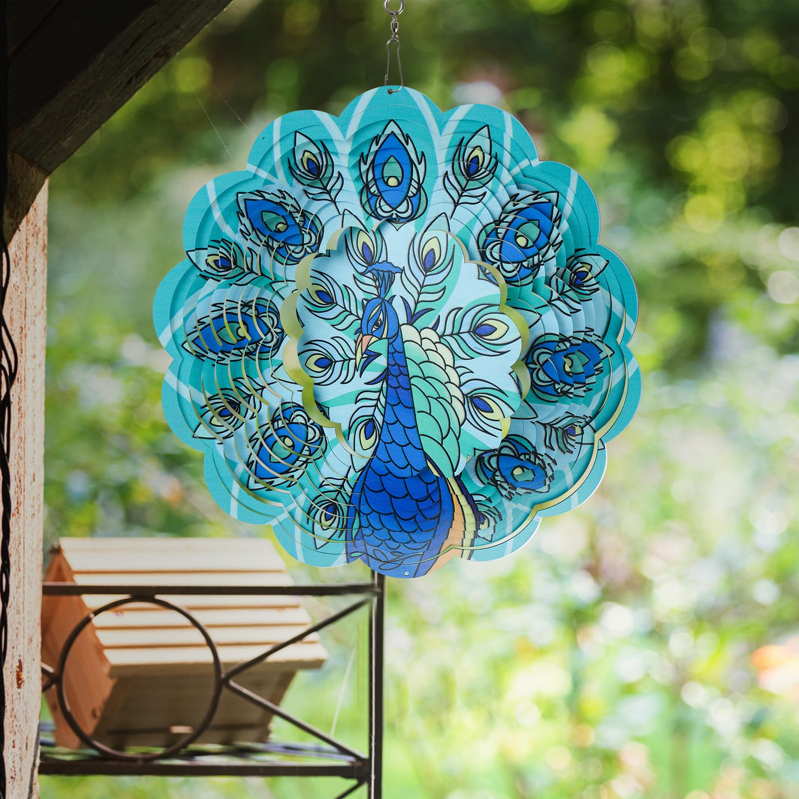 Peacock Wind Spinner Outdoor,12 inch 3D Sublimation Wind Spinners Hanging Wind Spinners Decor for Patios, Lawns, and Balconies