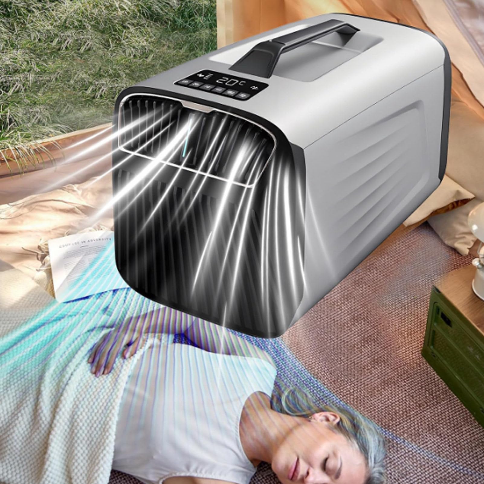 Oiyekntd 5200 BTU Portable Camping Air Conditioner, Quiet Small AC Unit, for Tent, RV, Van, Car, Garage, Indoor & Outdoor Use, Cooling + Dehumidify + Fan + Sleep Mode 220V