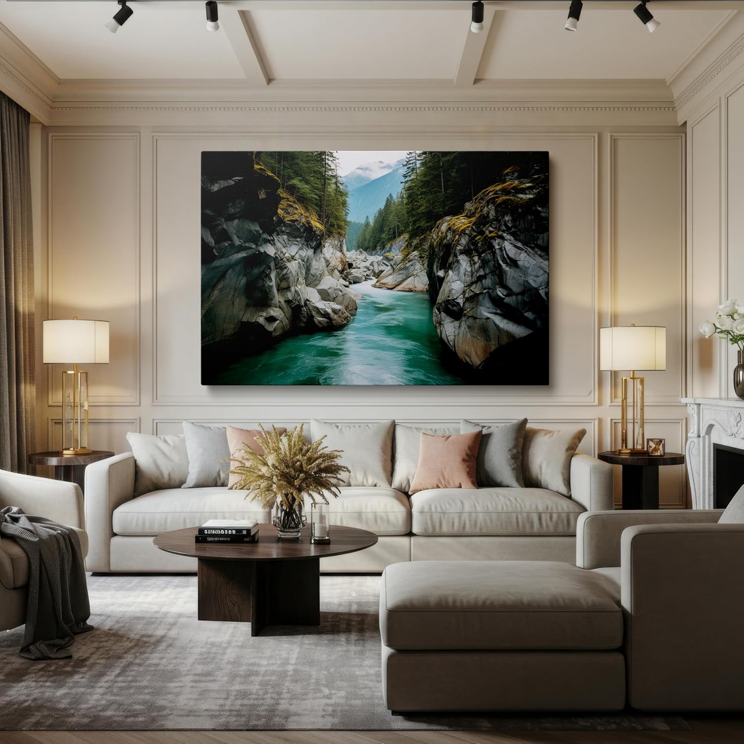 Canvas for Living room. Whispering Waters: Serenity Flows Through the Enchanted Forest, 27 x 18 inch Canvas Wall Art - Contemporary Masterpieces - Modern Home Decor