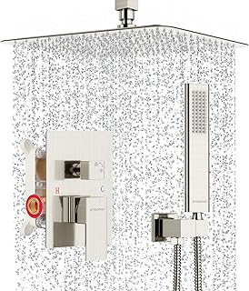 EMBATHER Rain Shower System, Brushed Nickel Shower Faucets Sets Complete with 10 Inch Rain Shower Head and Handheld (With Shower Valve)