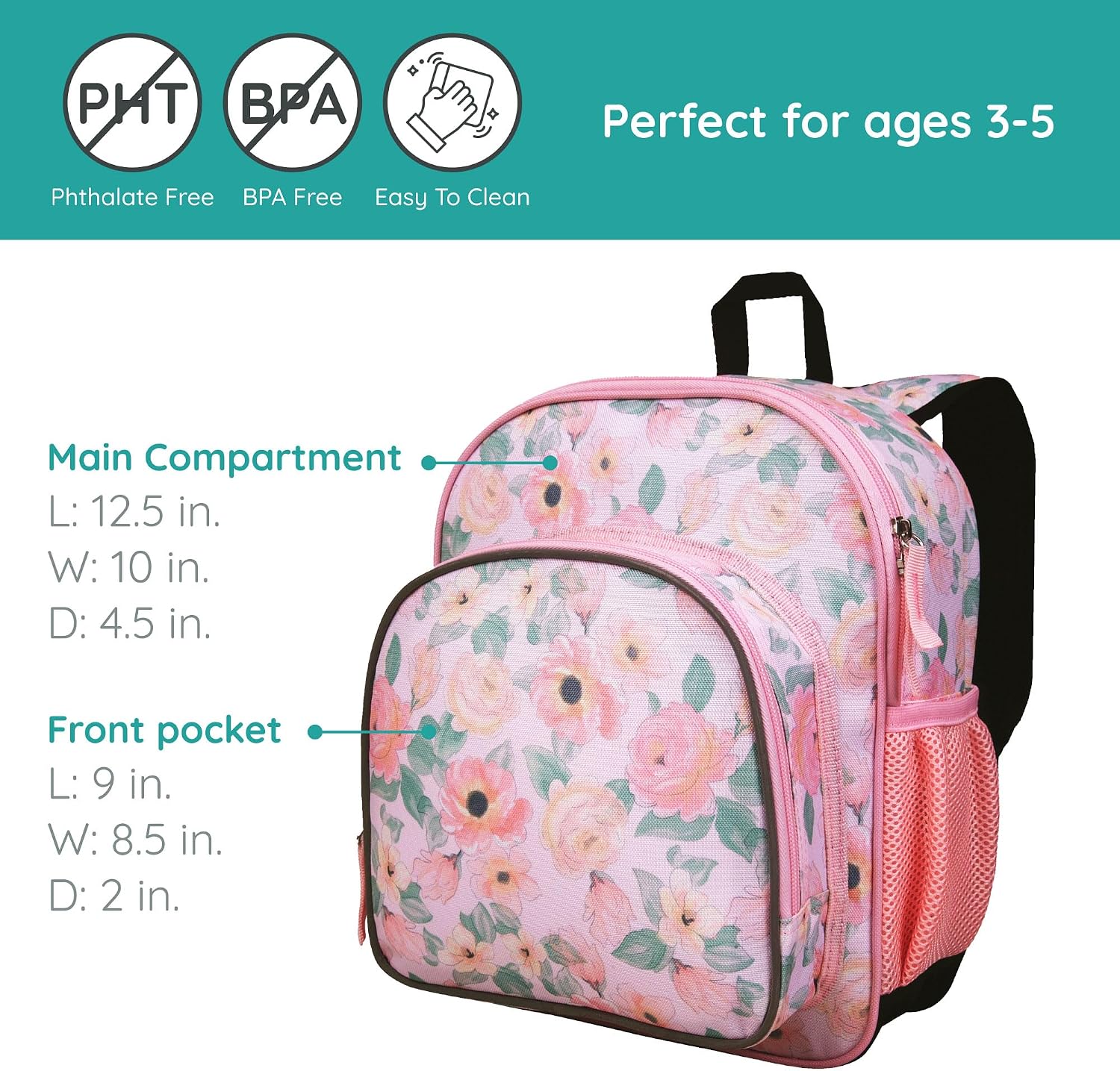 Wildkin JumpOff Jo 12-inch Kids Backpack – Lightweight, Durable Toddler Bag - Floral Watercolor image 3