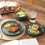 Vancasso Starry Ensembles de assiettes et de bols,12 Pièces Ensembles de vaisselle vert pour cuisine, Ensemble de vaisselle moderne en grès pour 4,Lave-vaisselle et micro-ondes sans danger