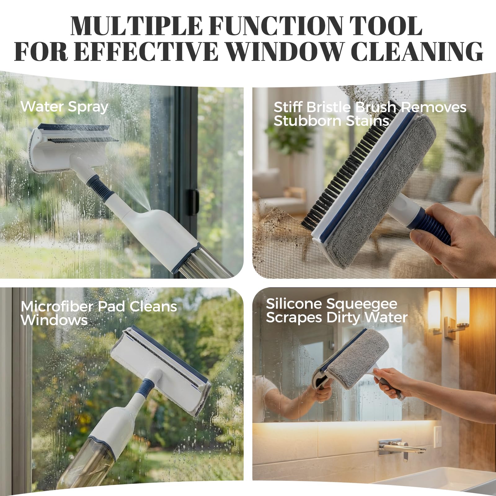 Lavavetri e lavapavimenti a spruzzo tutto in uno, con manico lungo 127 cm, per la pulizia delle finestre, lavavetri professionale con spruzzatore per la pulizia di vetri e finestre