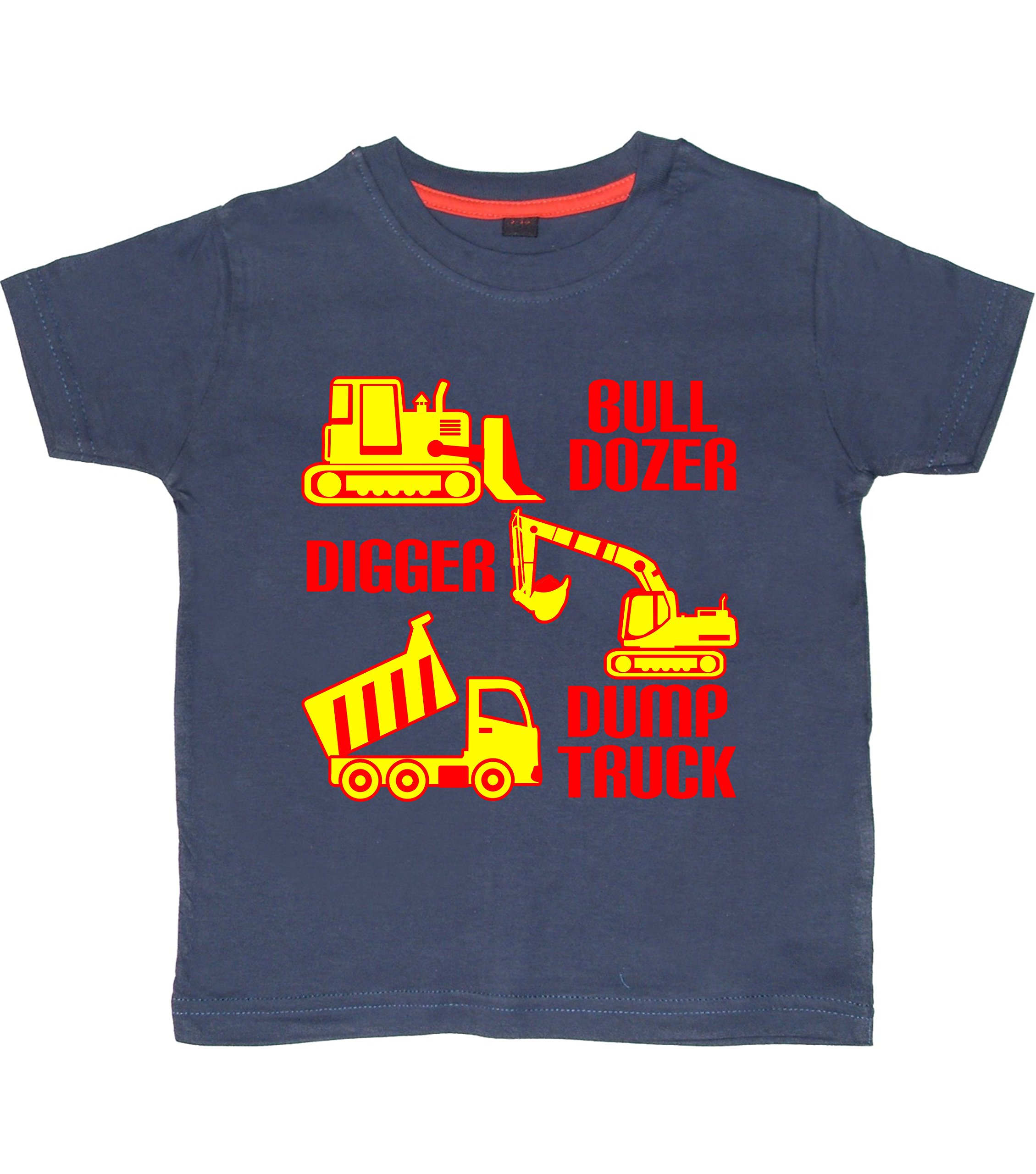 Edward Sinclair Navy 3-4 Years Children's T-Shirt Bulldozer, Digger & Dump Truck' With Red & Yellow Print