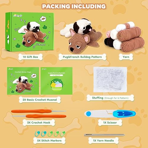 Miniatura 24 de Auspicious beginning Kit de ganchillo para principiantes, kits de ganchillo de 4 piezas, kits de animales de ganchillo familiares con tutoriales