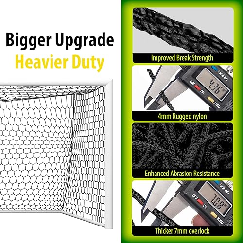 Miniatura 4 de Repuesto de red de portería de fútbol profesional de 24 x 8 pies, 18.5 x 6.5 pies nailon de 0.157 in, 4 pulgadas hexagonal, resistencia a la