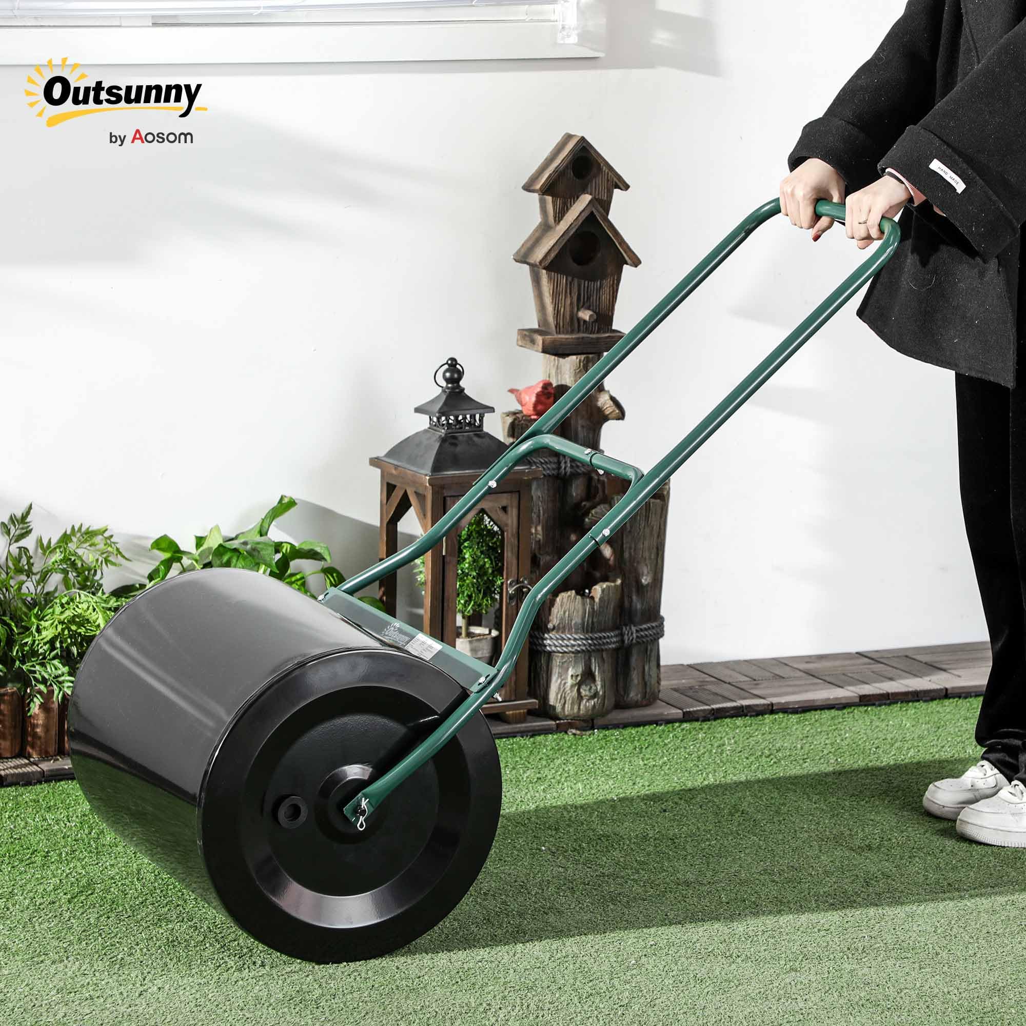 Outsunny Rouleau à Gazon Rouleau de Jardin 50 cm remplissable avec 60 L d’Eau ou de Sable, poignée Ergonomique, Outil de Jardinage pour pelouse, Patio et Parc, Noir et Vert
