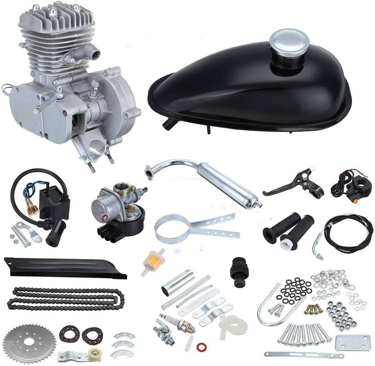 Euroeshop Silver Engine A 80cc Push Bike Bicycle Motorized 2Stroke Cycle Silver Motor Kit